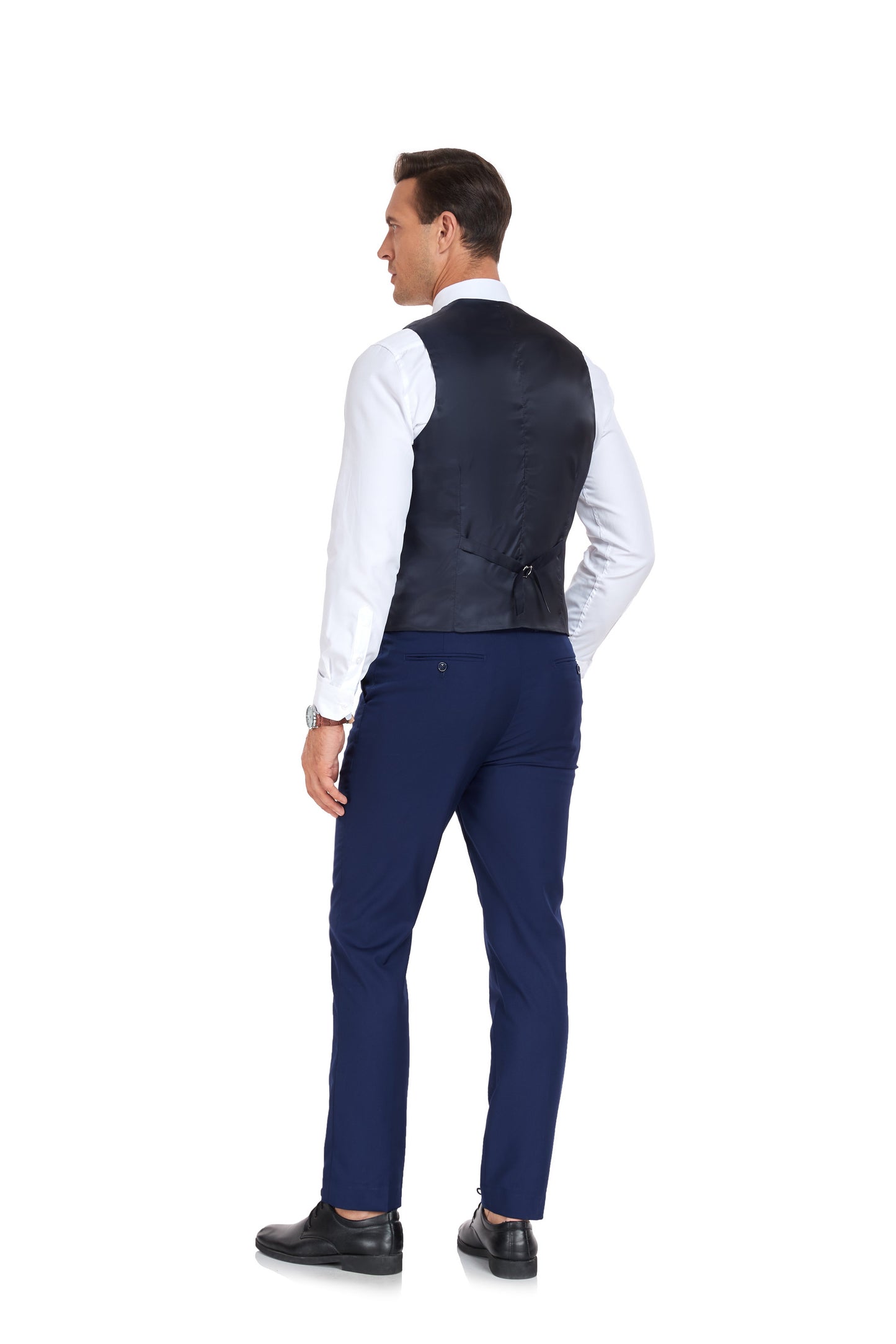 Navy Men's Suits 2 Pieces Vest+Pants Set V-Neck Slim Fit Casual Waistcoat Suit Yuanlu