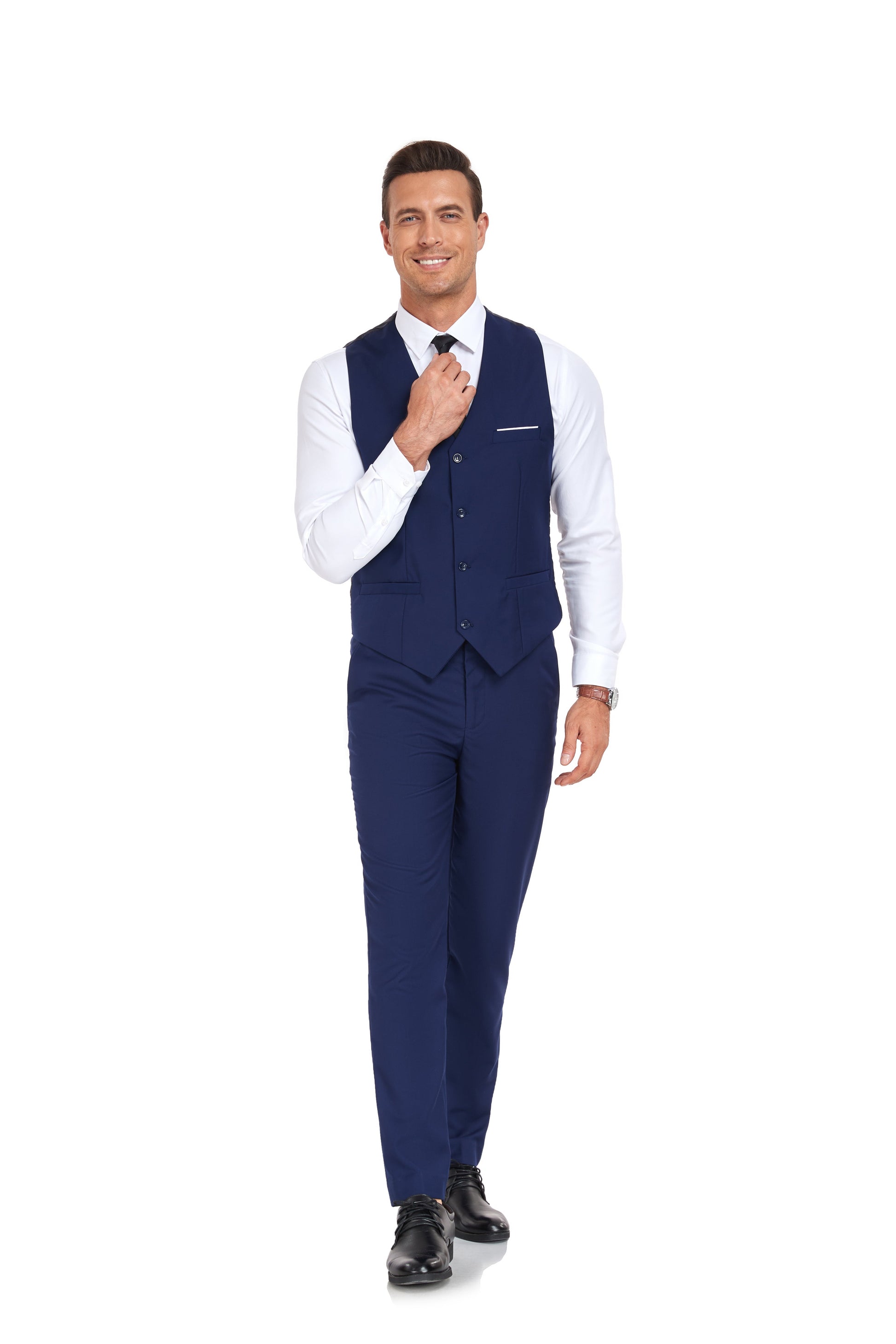 Navy Men's Suits 2 Pieces Vest+Pants Set V-Neck Slim Fit Casual Waistcoat Suit Yuanlu