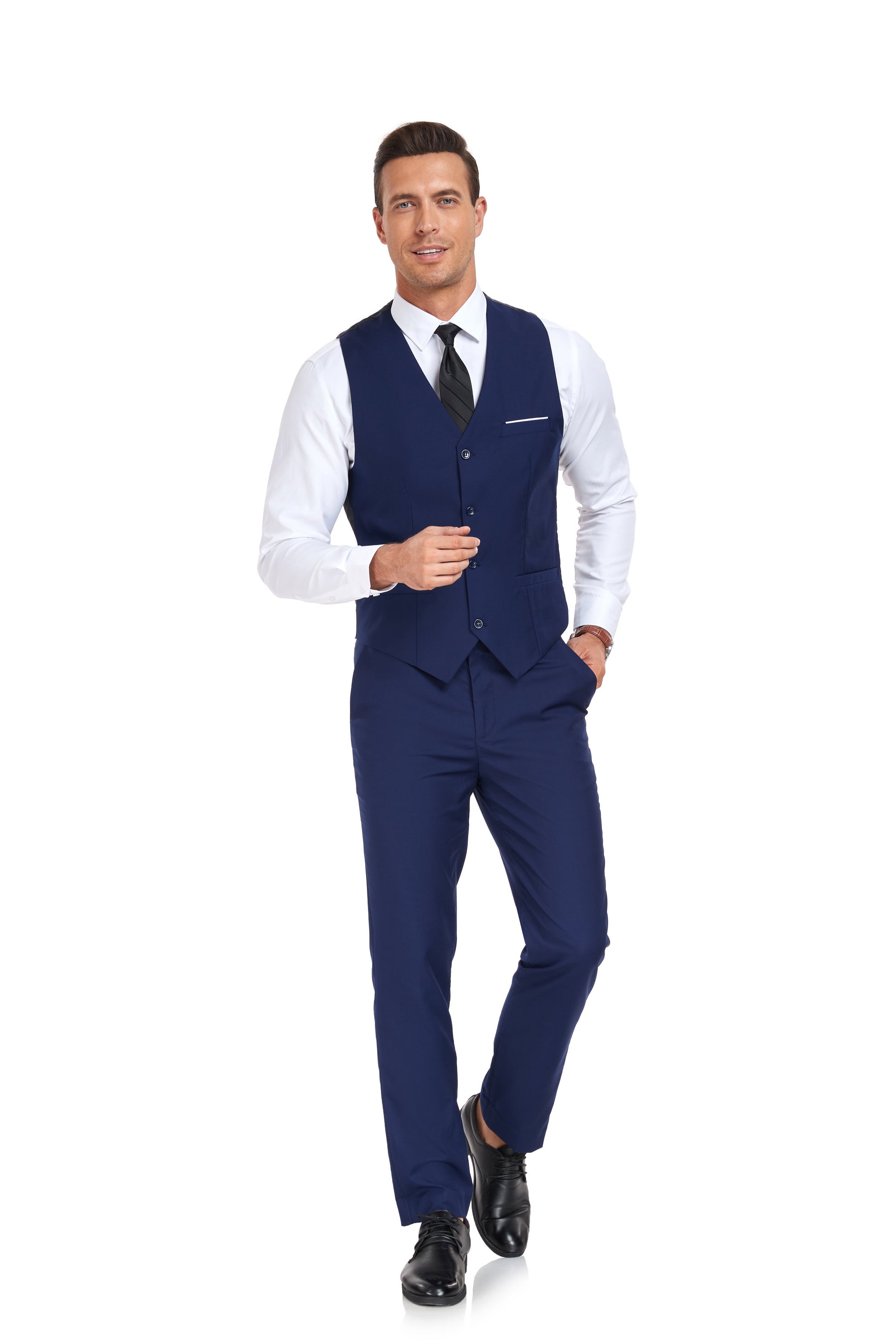 Navy Men's Suits 2 Pieces Vest+Pants Set V-Neck Slim Fit Casual Waistcoat Suit Yuanlu