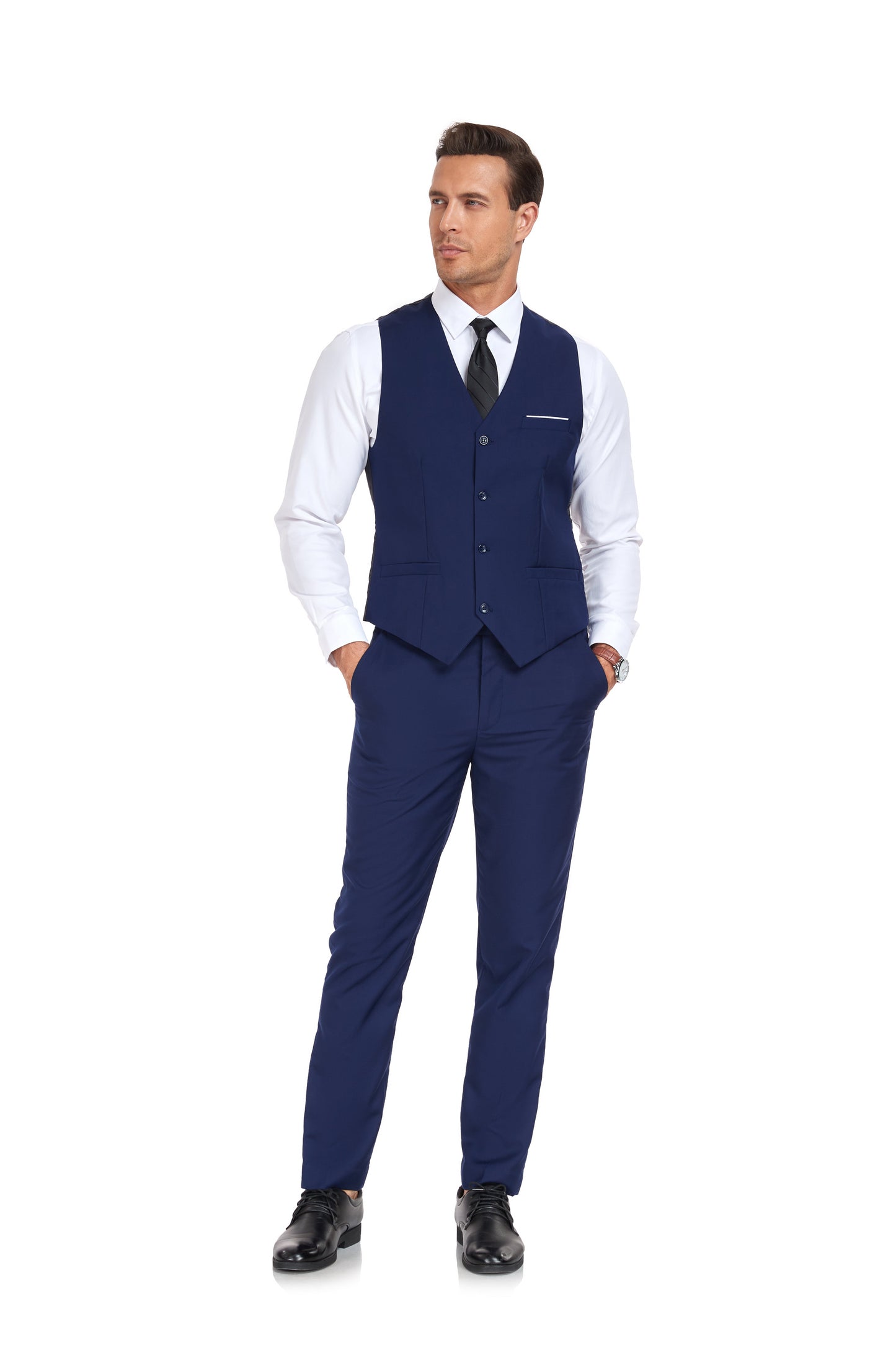 Navy Men's Suits 2 Pieces Vest+Pants Set V-Neck Slim Fit Casual Waistcoat Suit Yuanlu