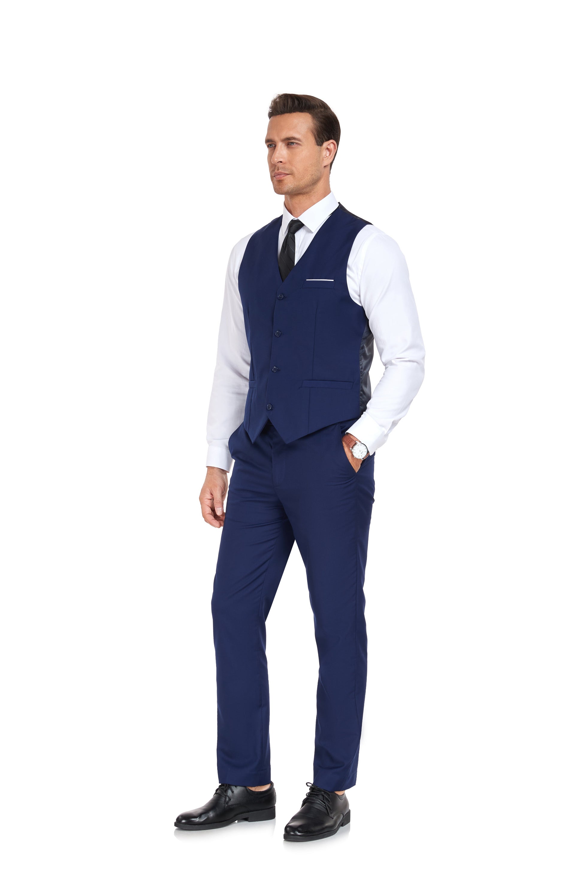 Navy Men's Suits 2 Pieces Vest+Pants Set V-Neck Slim Fit Casual Waistcoat Suit Yuanlu