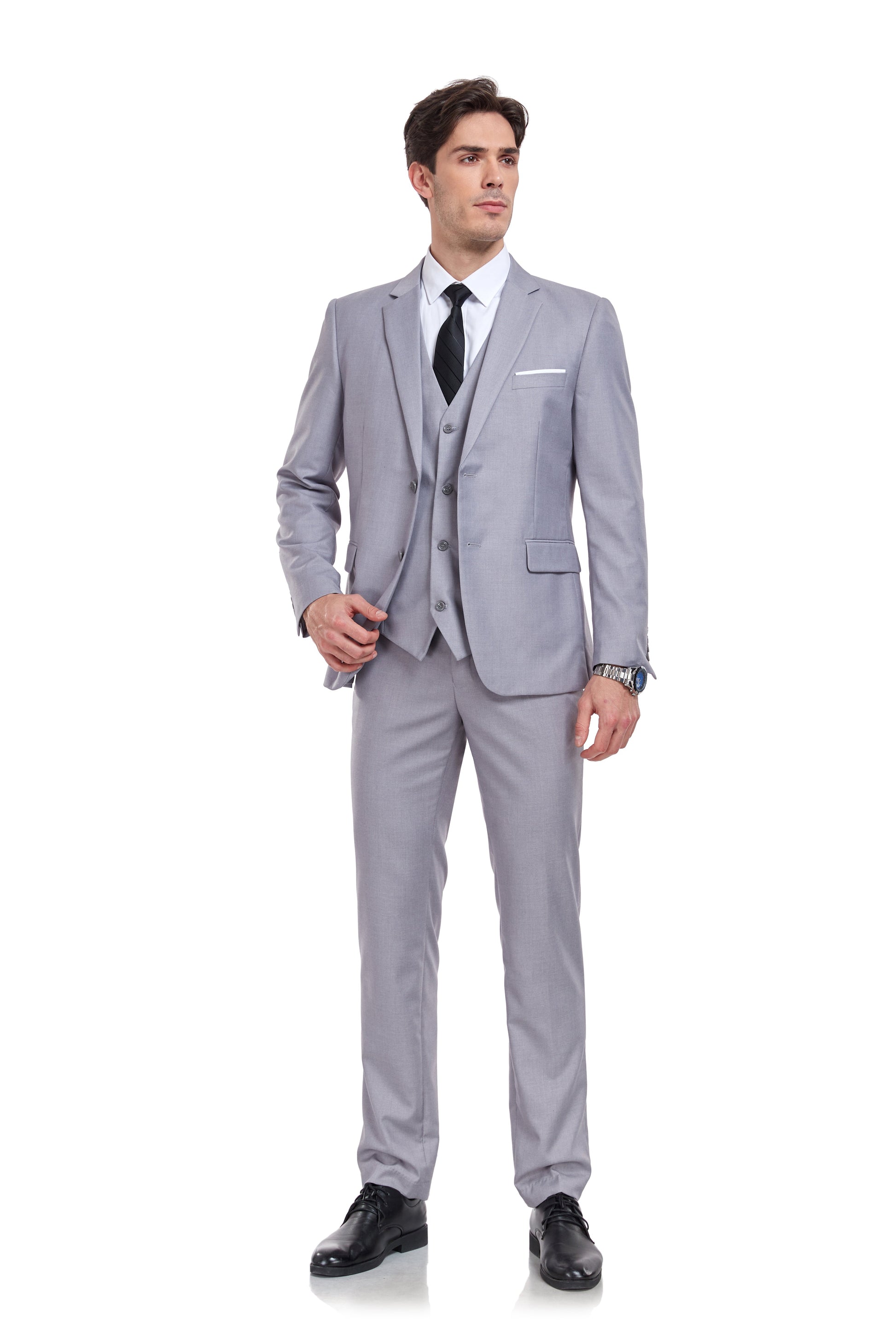 Light Grey Two Button Wedding 3 Pieces Slim Fit Men Suits Yuanlu