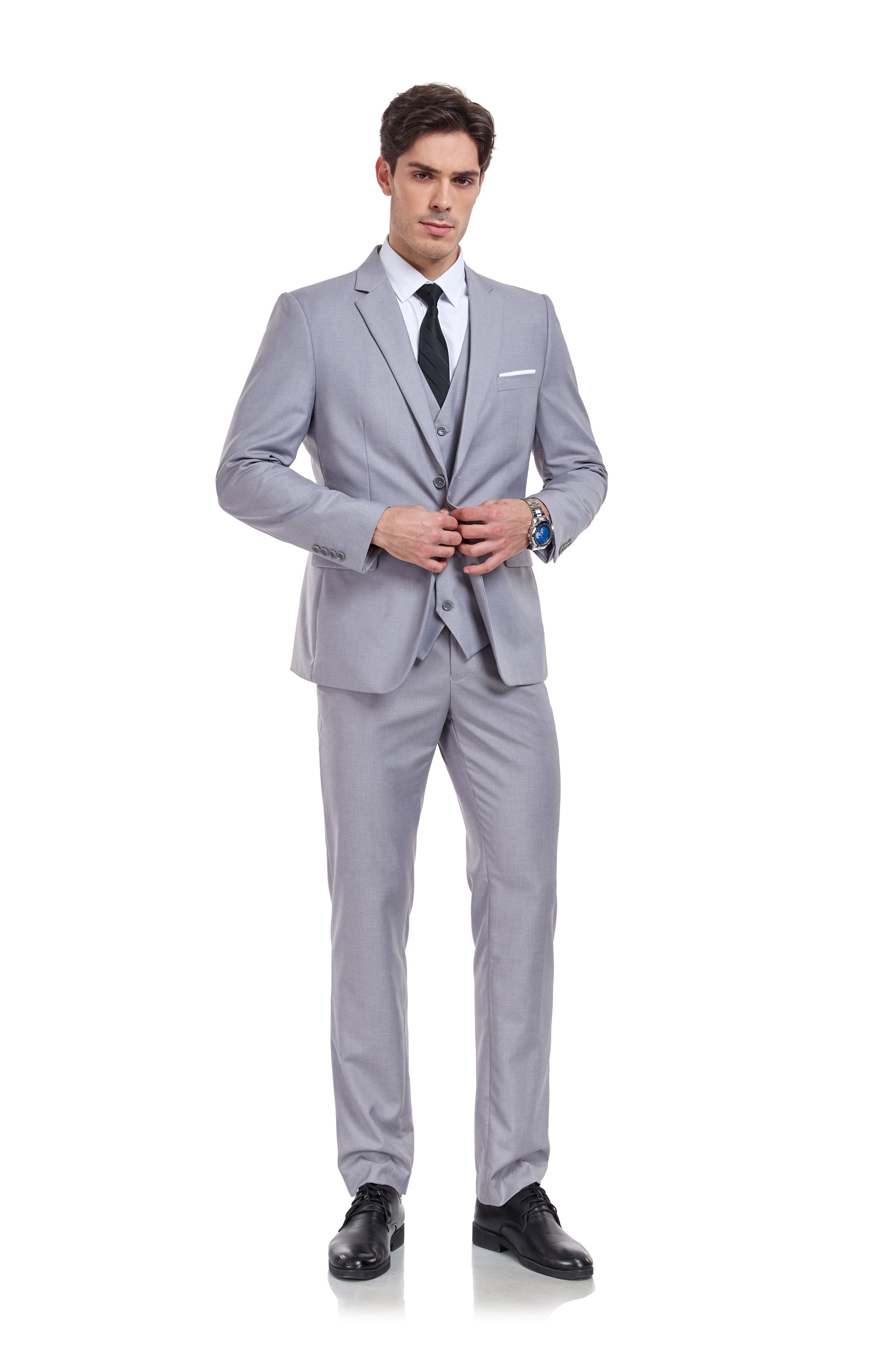 Light Grey Two Button Wedding 3 Pieces Slim Fit Men Suits Yuanlu