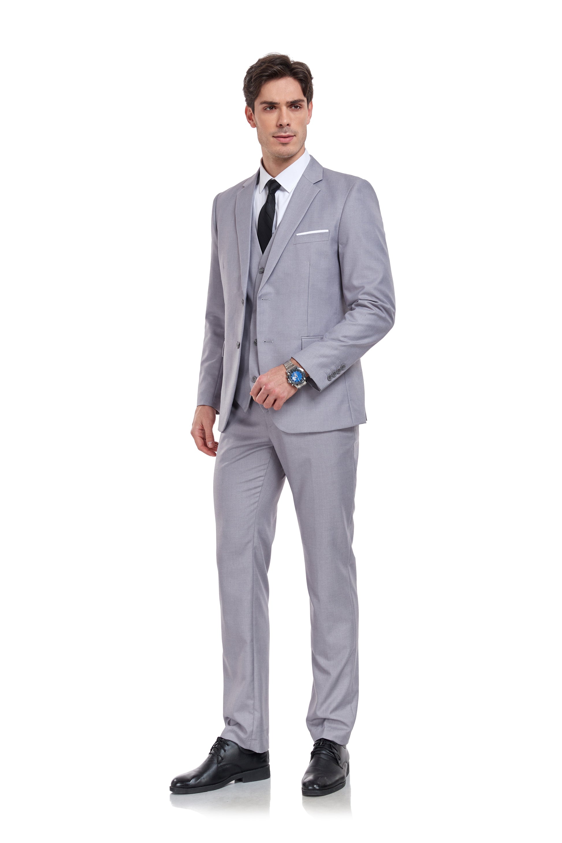 Light Grey Two Button Wedding 3 Pieces Slim Fit Men Suits Yuanlu