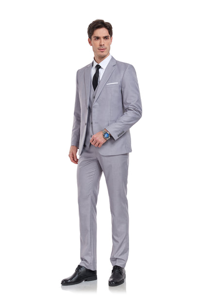 Light Grey Two Button Wedding 3 Pieces Slim Fit Men Suits Yuanlu