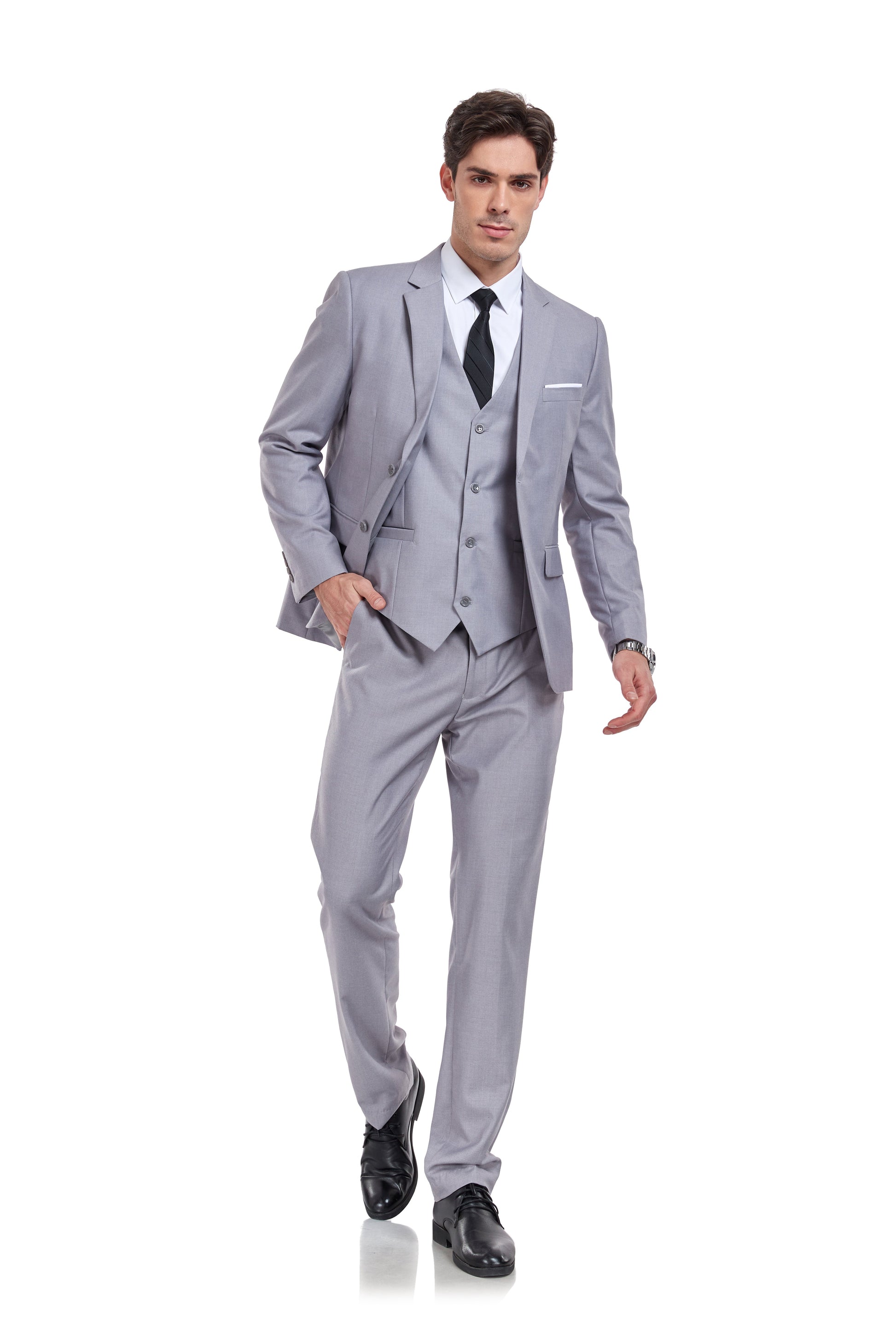 Light Grey Two Button Wedding 3 Pieces Slim Fit Men Suits Yuanlu