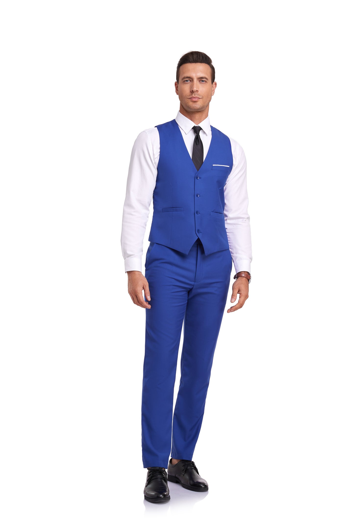 Royal Blue Men's Suits 2 Pieces Vest+Pants Set V-Neck Slim Fit Casual Waistcoat Suit Yuanlu