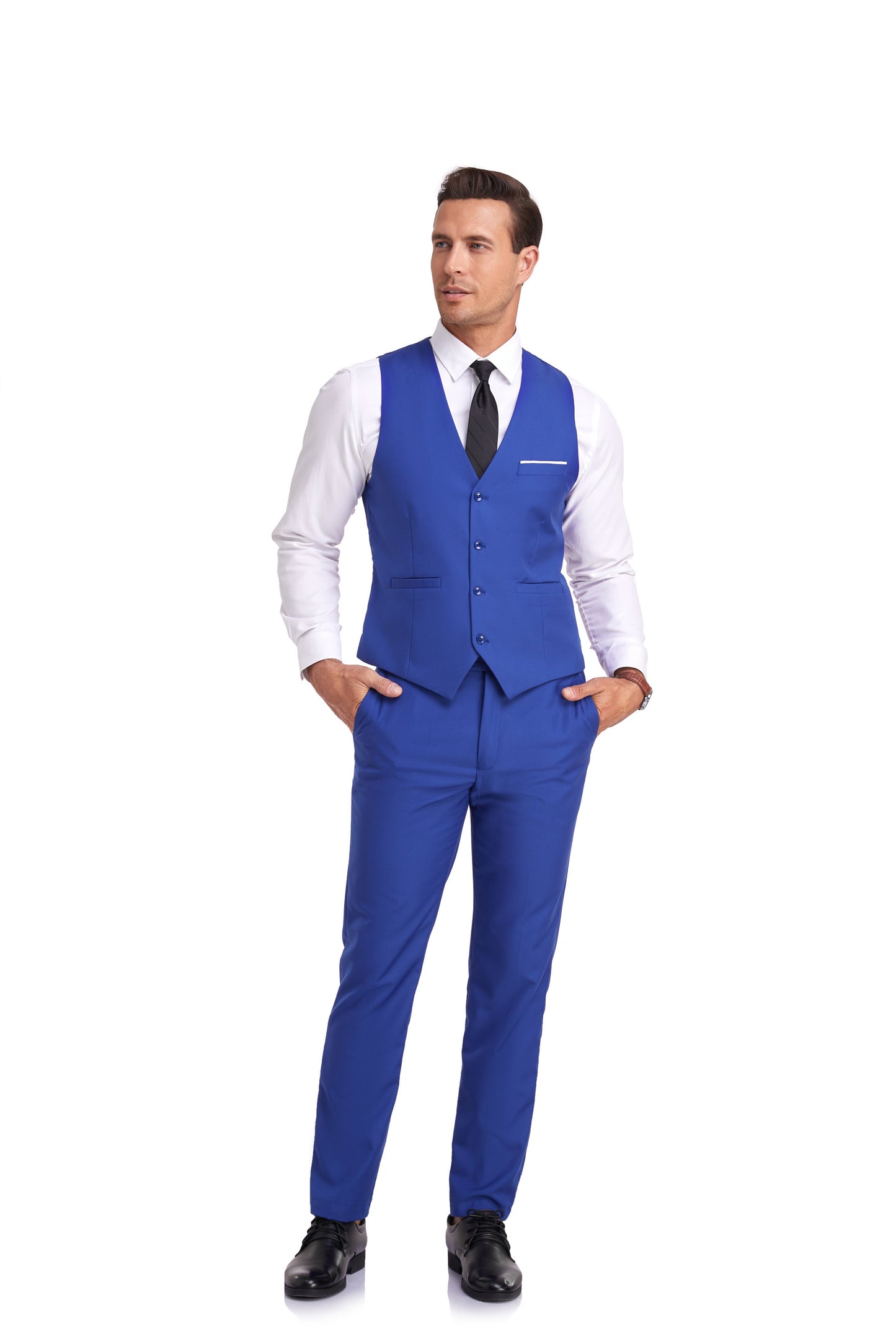 Royal Blue Men's Suits 2 Pieces Vest+Pants Set V-Neck Slim Fit Casual Waistcoat Suit Yuanlu