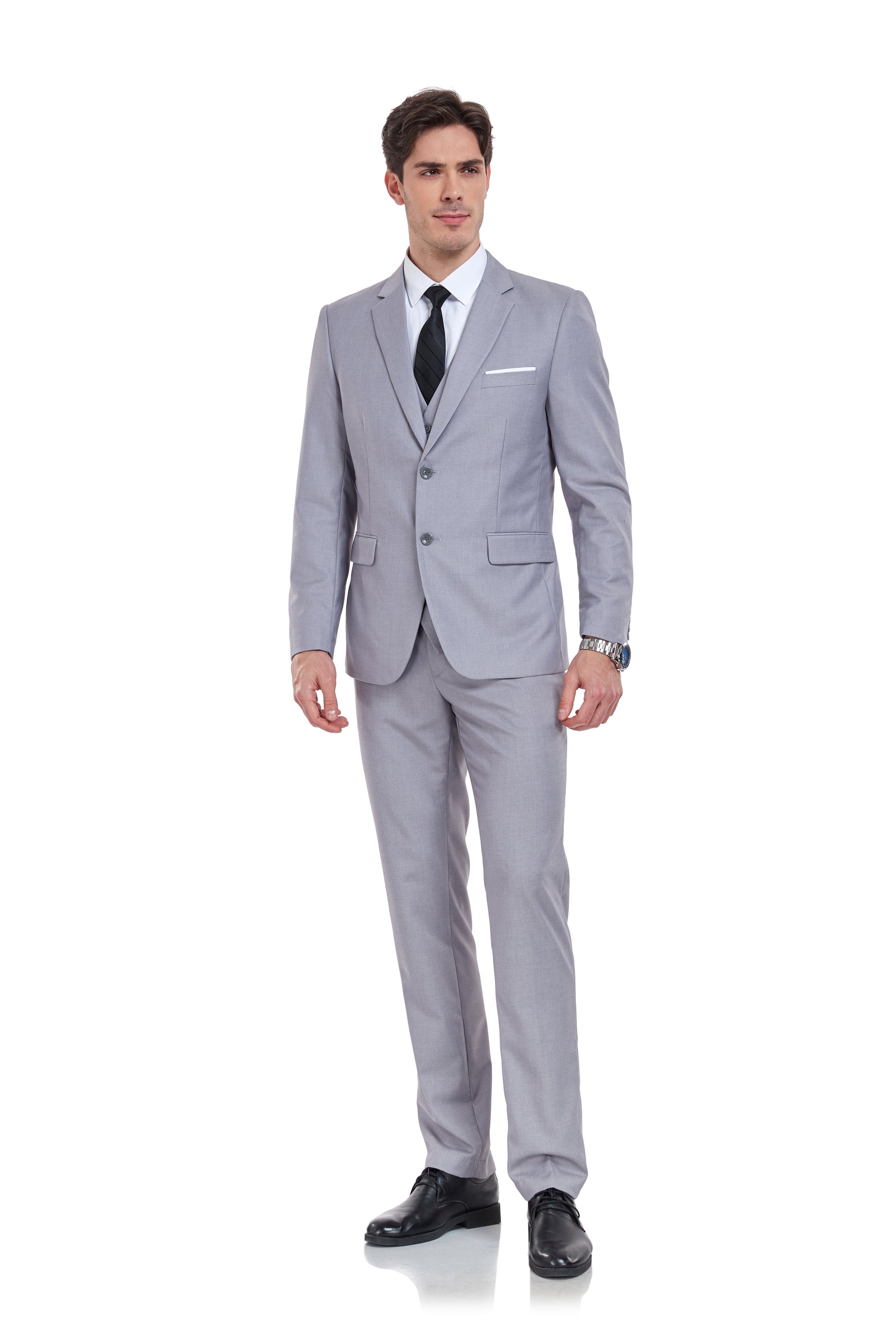 Light Grey Two Button Wedding 3 Pieces Slim Fit Men Suits Yuanlu