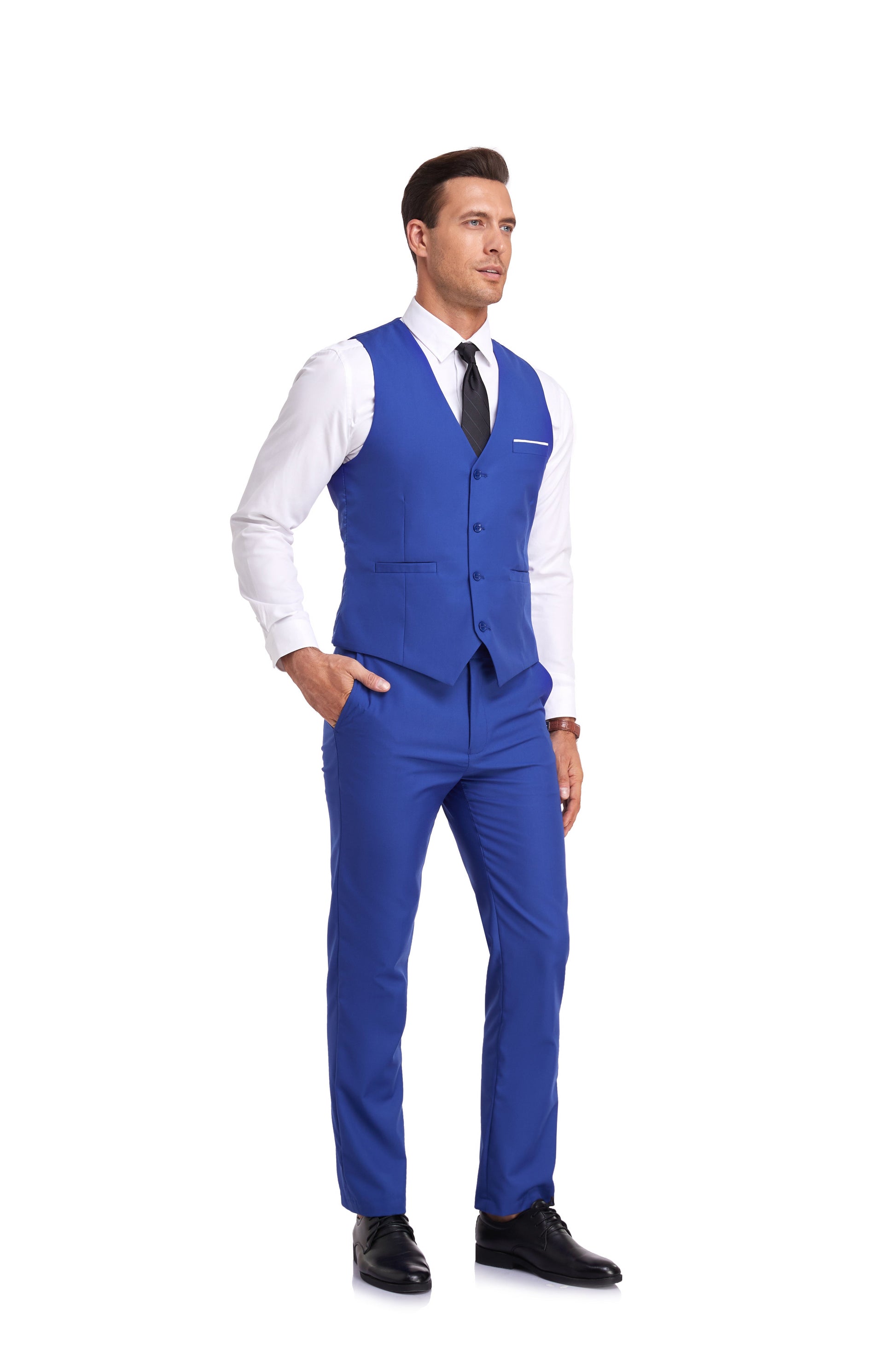 Royal Blue Men's Suits 2 Pieces Vest+Pants Set V-Neck Slim Fit Casual Waistcoat Suit Yuanlu