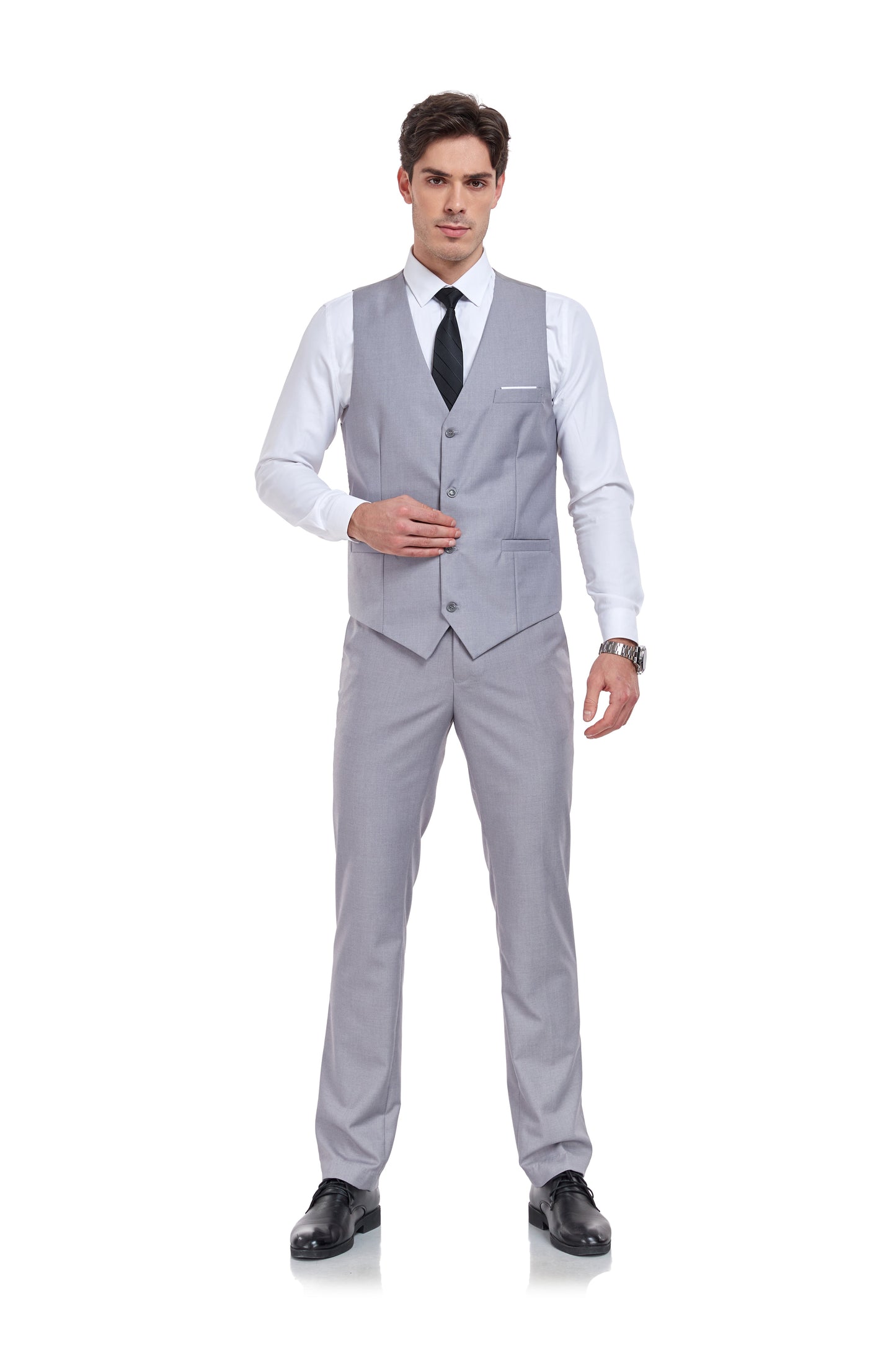 Light Grey Men's Suits 2 Pieces Vest+Pants Set V-Neck Slim Fit Casual Waistcoat Suit Yuanlu