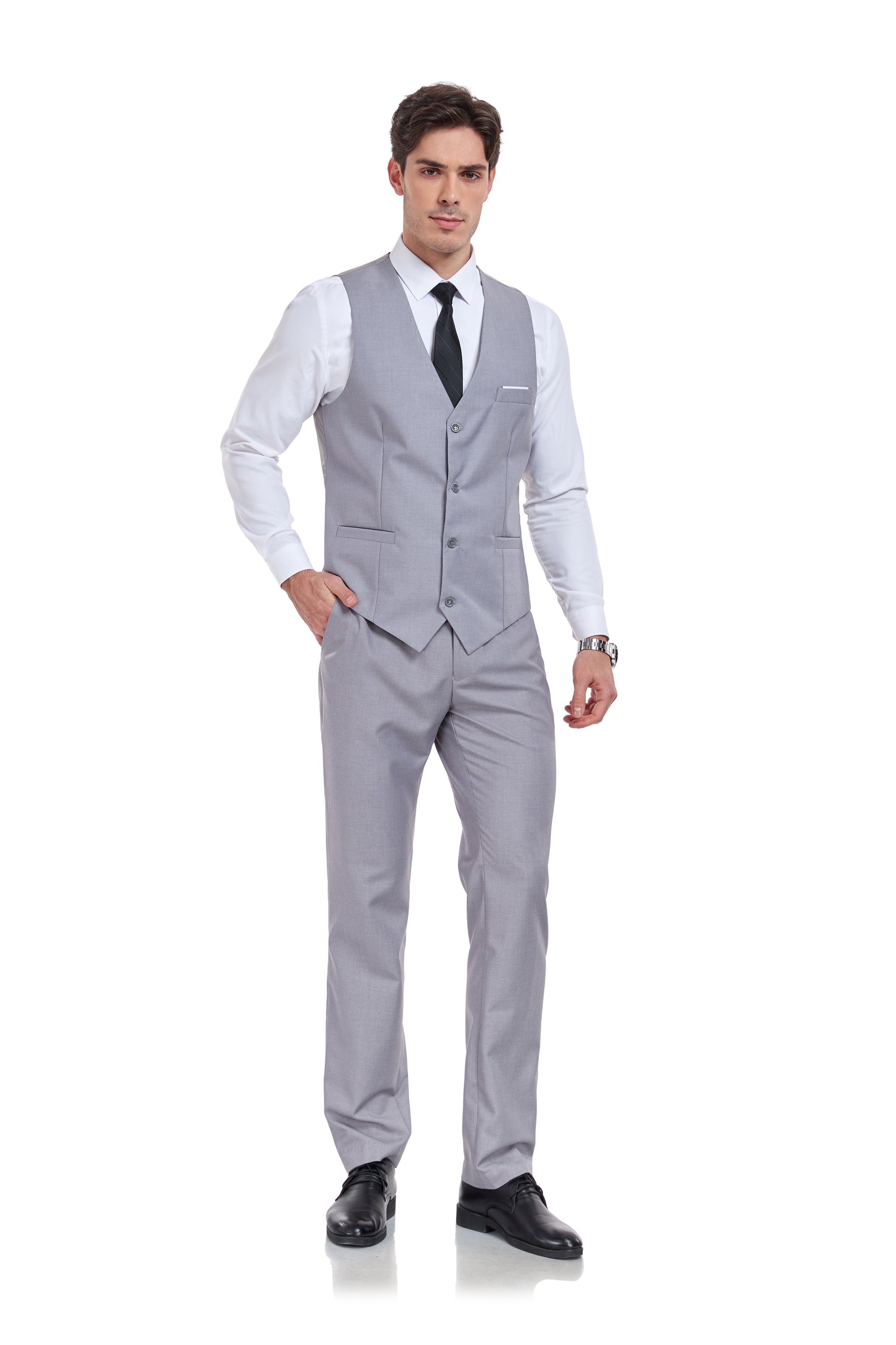 Light Grey Men's Suits 2 Pieces Vest+Pants Set V-Neck Slim Fit Casual Waistcoat Suit Yuanlu