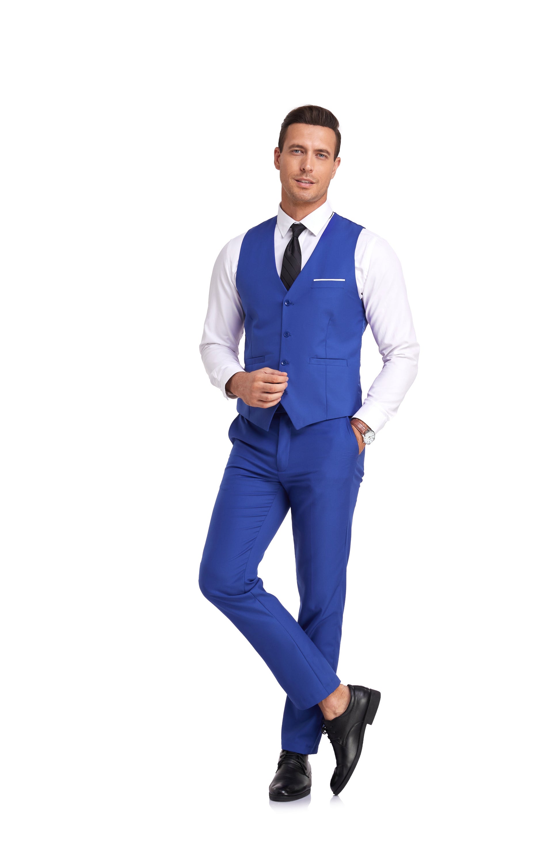 Royal Blue Men's Suits 2 Pieces Vest+Pants Set V-Neck Slim Fit Casual Waistcoat Suit Yuanlu