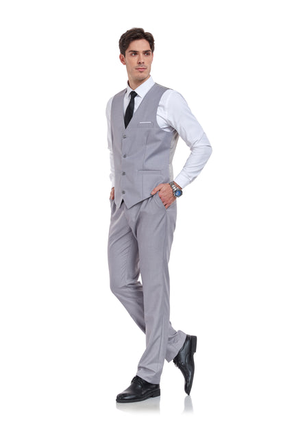 Light Grey Men's Suits 2 Pieces Vest+Pants Set V-Neck Slim Fit Casual Waistcoat Suit Yuanlu