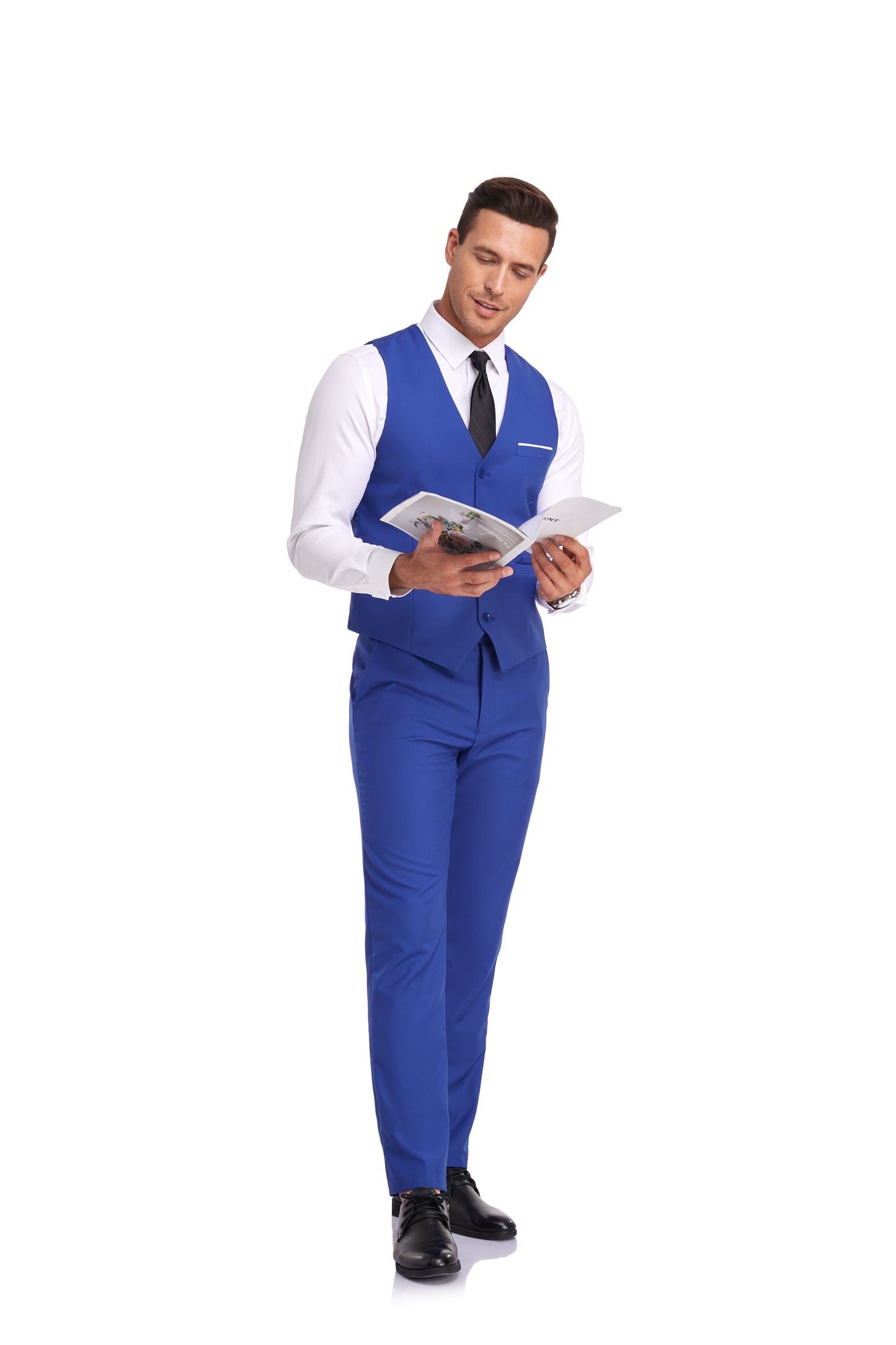 Royal Blue Men's Suits 2 Pieces Vest+Pants Set V-Neck Slim Fit Casual Waistcoat Suit Yuanlu