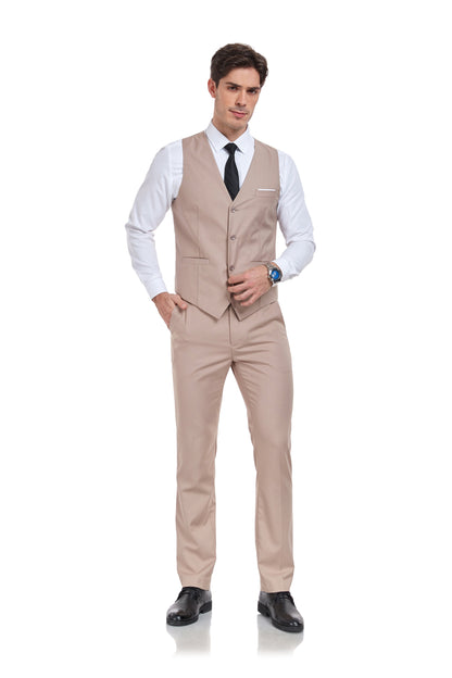 Champagne Men's Suits 2 Pieces Vest+Pants Set V-Neck Slim Fit Casual Waistcoat Suit Yuanlu