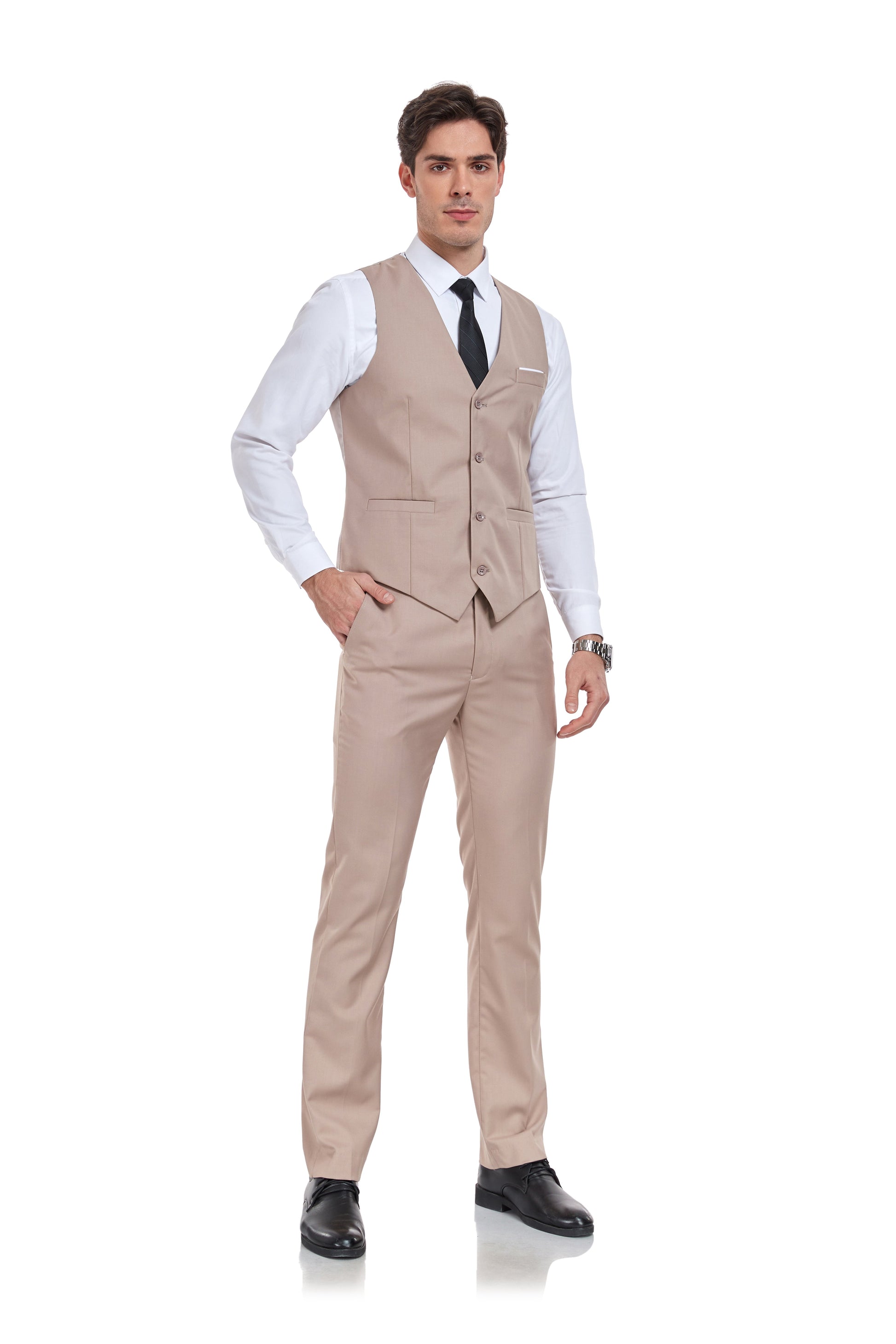 Champagne Men's Suits 2 Pieces Vest+Pants Set V-Neck Slim Fit Casual Waistcoat Suit Yuanlu