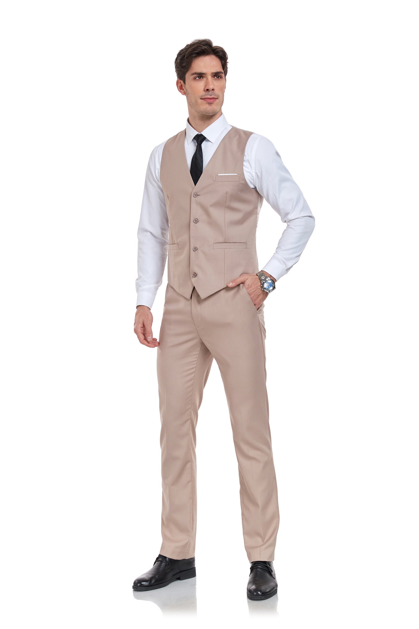 Champagne Men's Suits 2 Pieces Vest+Pants Set V-Neck Slim Fit Casual Waistcoat Suit Yuanlu