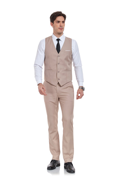 Champagne Men's Suits 2 Pieces Vest+Pants Set V-Neck Slim Fit Casual Waistcoat Suit Yuanlu