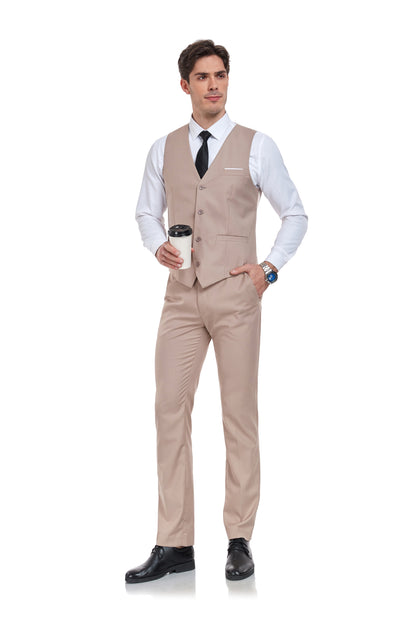 Champagne Men's Suits 2 Pieces Vest+Pants Set V-Neck Slim Fit Casual Waistcoat Suit Yuanlu