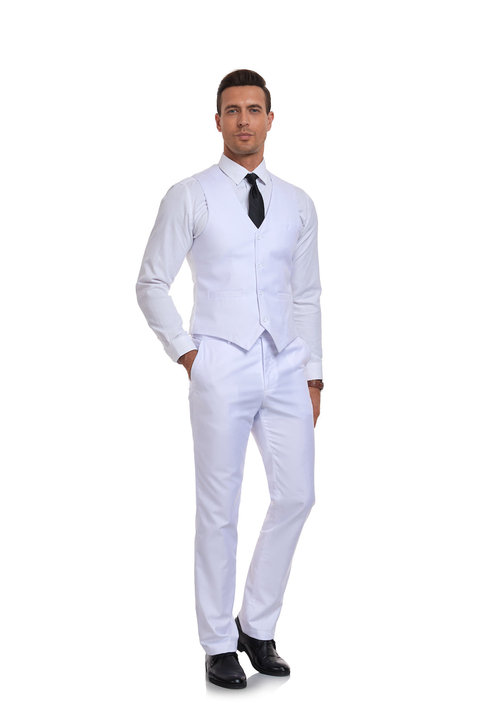 White Men's Suits 2 Pieces Vest+Pants Set V-Neck Slim Fit Casual Waistcoat Suit Yuanlu