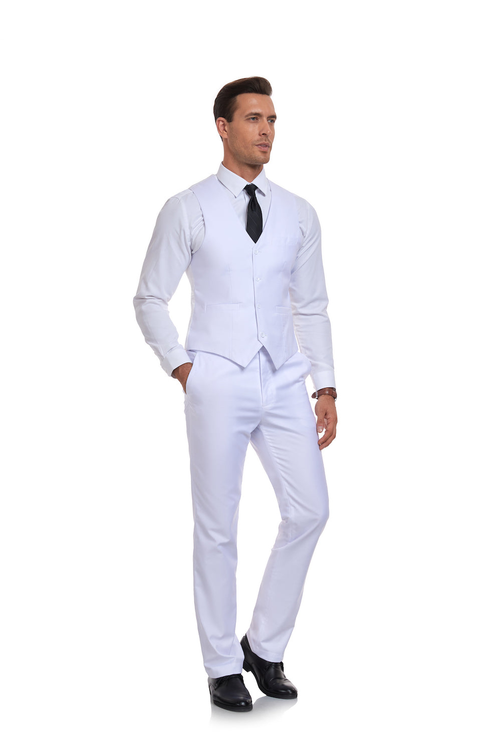 White Men's Suits 2 Pieces Vest+Pants Set V-Neck Slim Fit Casual Waistcoat Suit Yuanlu