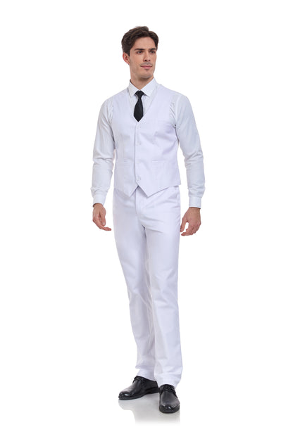 White Men's Suits 2 Pieces Vest+Pants Set V-Neck Slim Fit Casual Waistcoat Suit Yuanlu