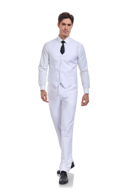 White Men's Suits 2 Pieces Vest+Pants Set V-Neck Slim Fit Casual Waistcoat Suit Yuanlu