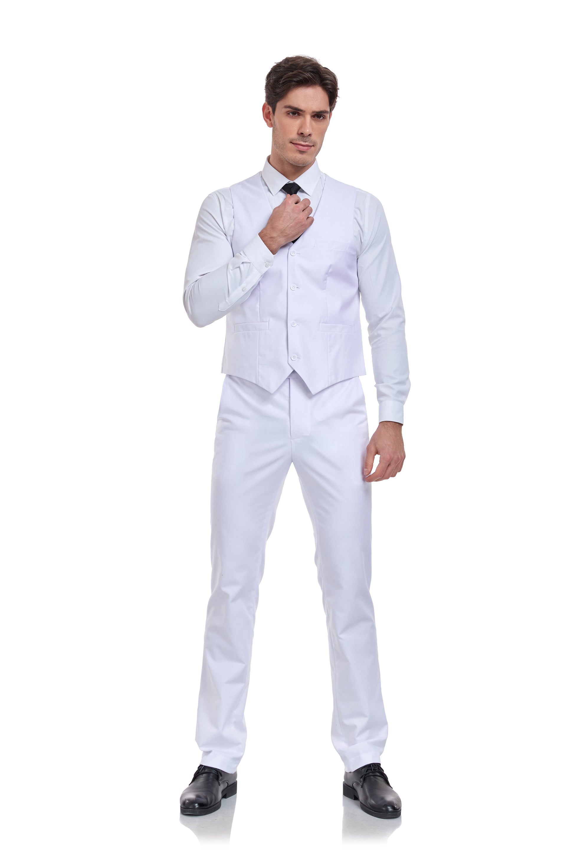 White Men's Suits 2 Pieces Vest+Pants Set V-Neck Slim Fit Casual Waistcoat Suit Yuanlu