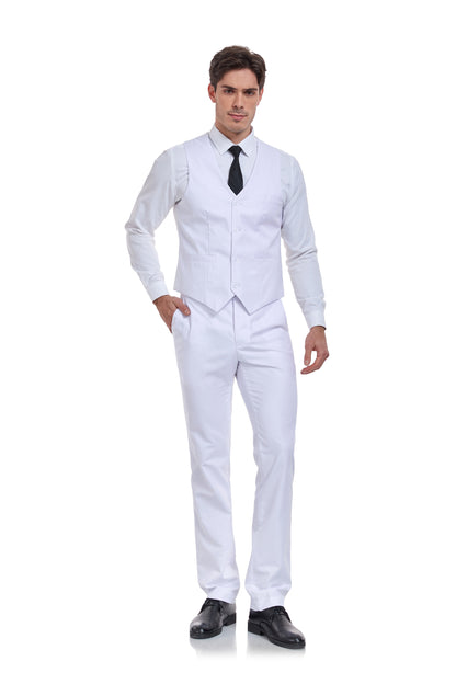 White Men's Suits 2 Pieces Vest+Pants Set V-Neck Slim Fit Casual Waistcoat Suit Yuanlu