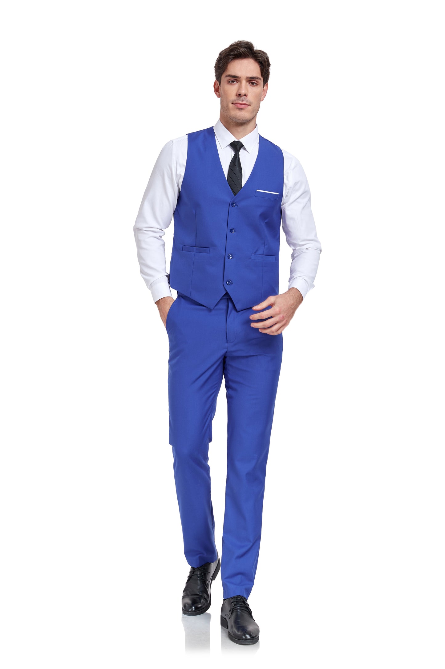 Royal Blue Men's Suits 2 Pieces Vest+Pants Set V-Neck Slim Fit Casual Waistcoat Suit Yuanlu