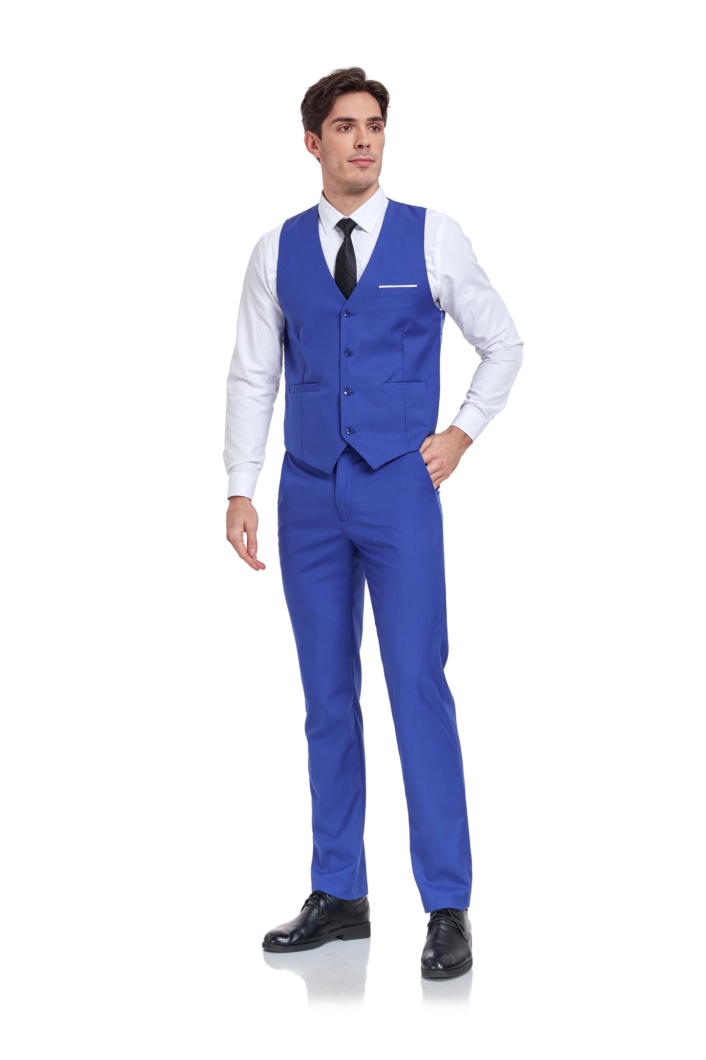 Royal Blue Men's Suits 2 Pieces Vest+Pants Set V-Neck Slim Fit Casual Waistcoat Suit Yuanlu