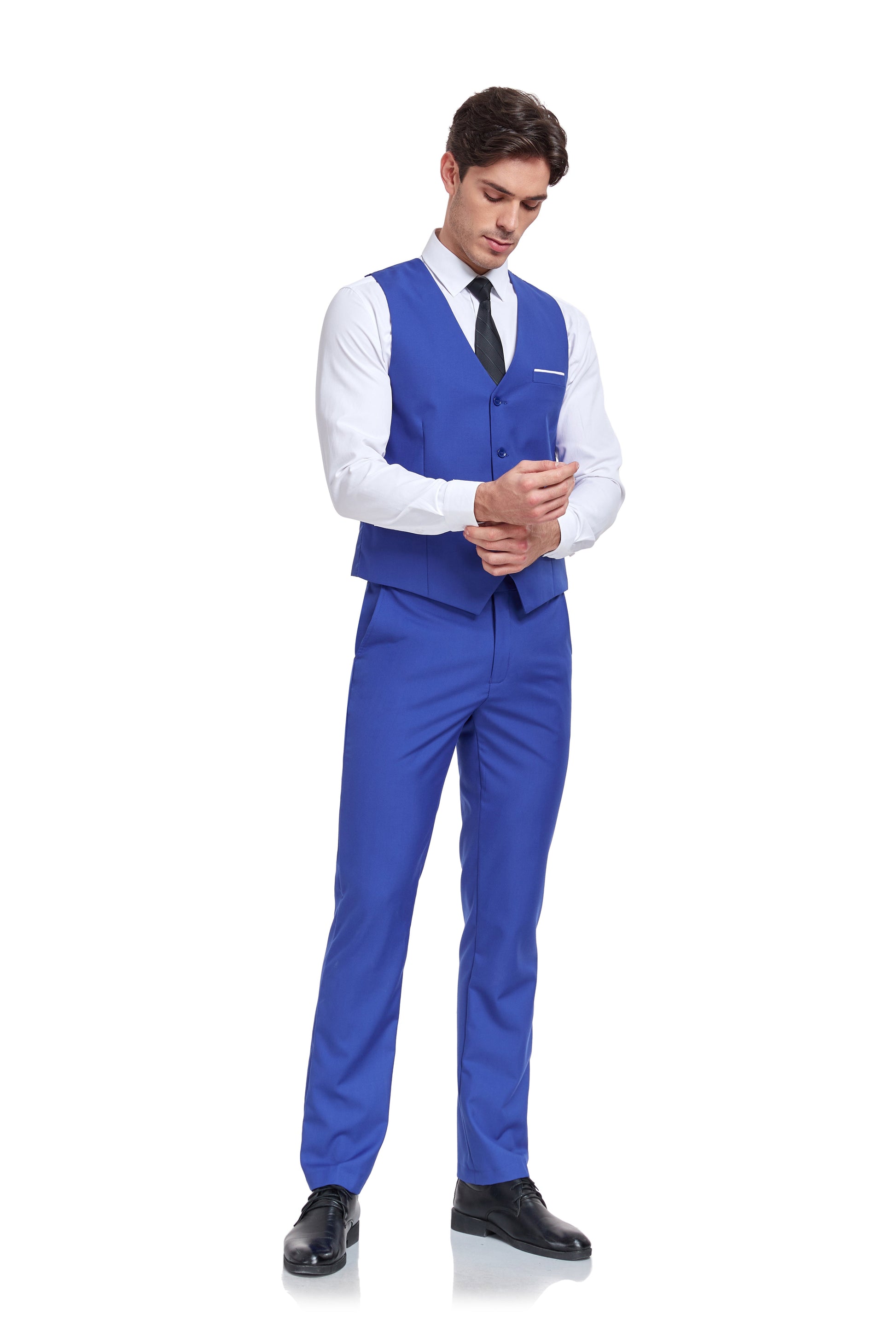 Royal Blue Men's Suits 2 Pieces Vest+Pants Set V-Neck Slim Fit Casual Waistcoat Suit Yuanlu