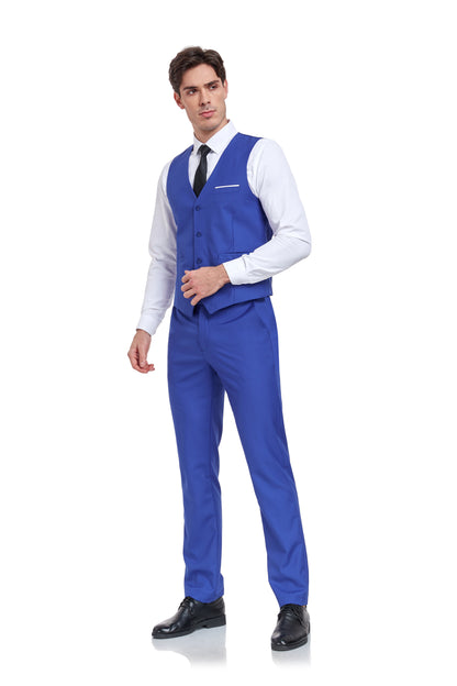 Royal Blue Men's Suits 2 Pieces Vest+Pants Set V-Neck Slim Fit Casual Waistcoat Suit Yuanlu