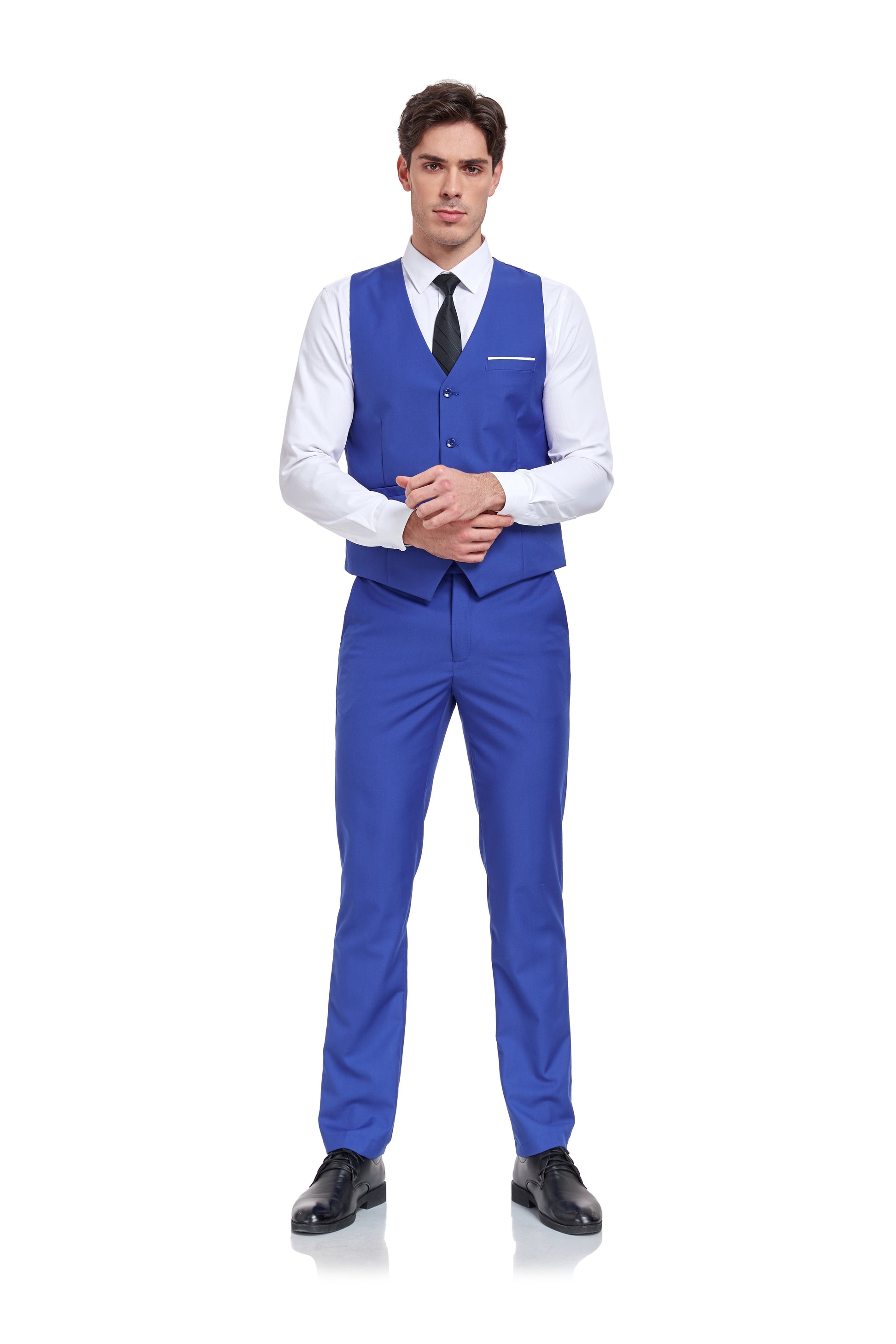 Royal Blue Men's Suits 2 Pieces Vest+Pants Set V-Neck Slim Fit Casual Waistcoat Suit Yuanlu