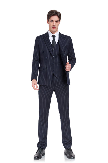 Navy Stripe Men's 3 Piece Set Yuanlu