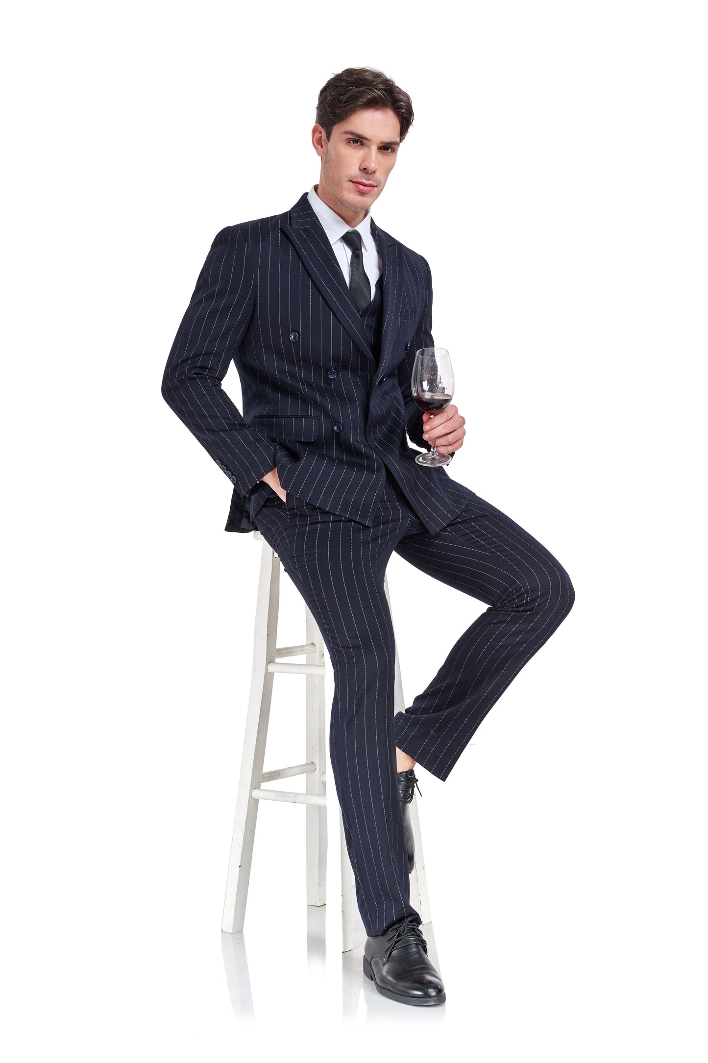 Navy Stripe Men's 3 Piece Set Yuanlu