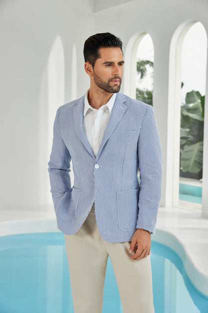 Seersucker Striped Men's Summer Blazer Yuanlu