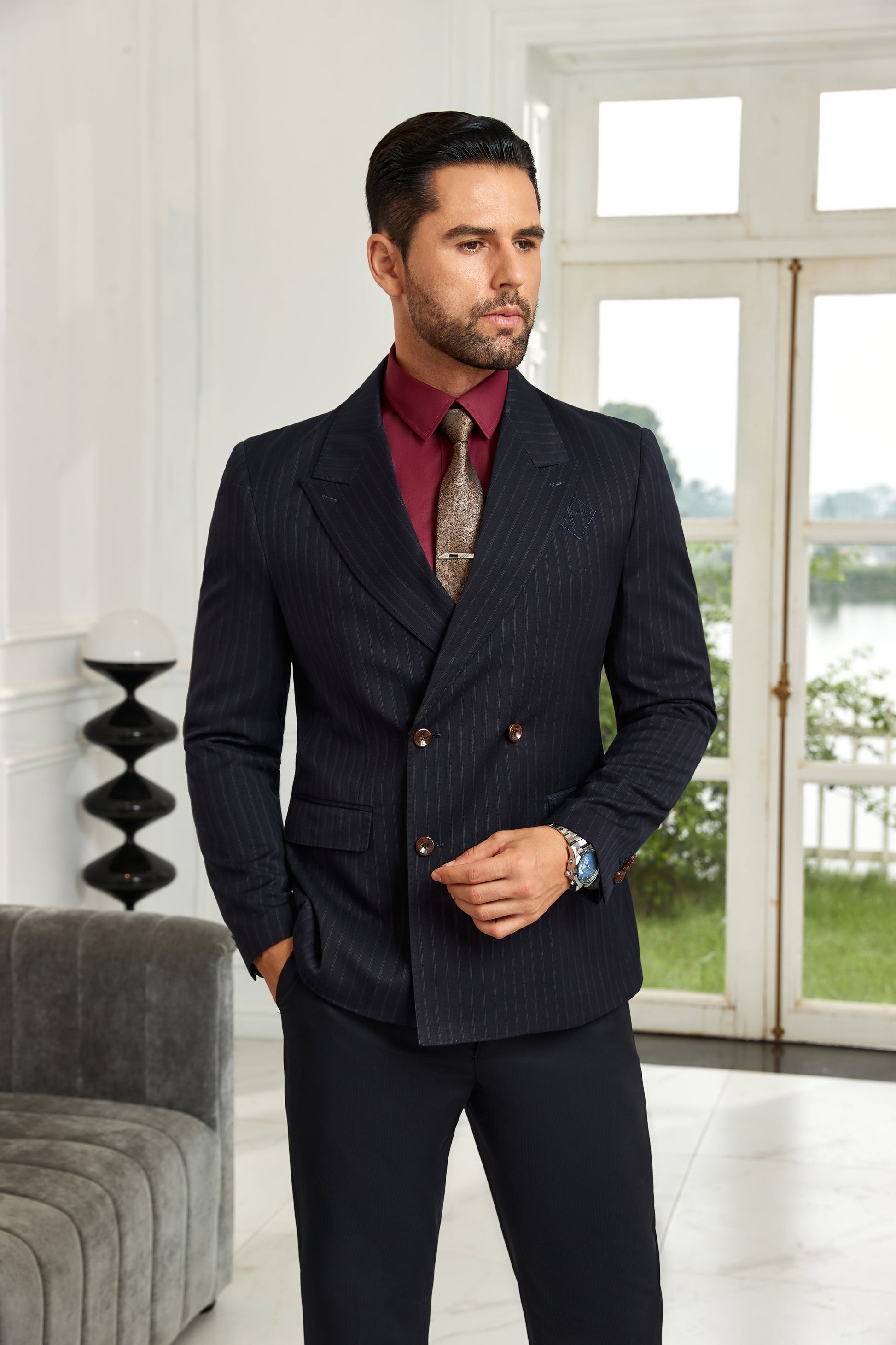 Designer Style New Double Breasted Men's Blazer Wehilion