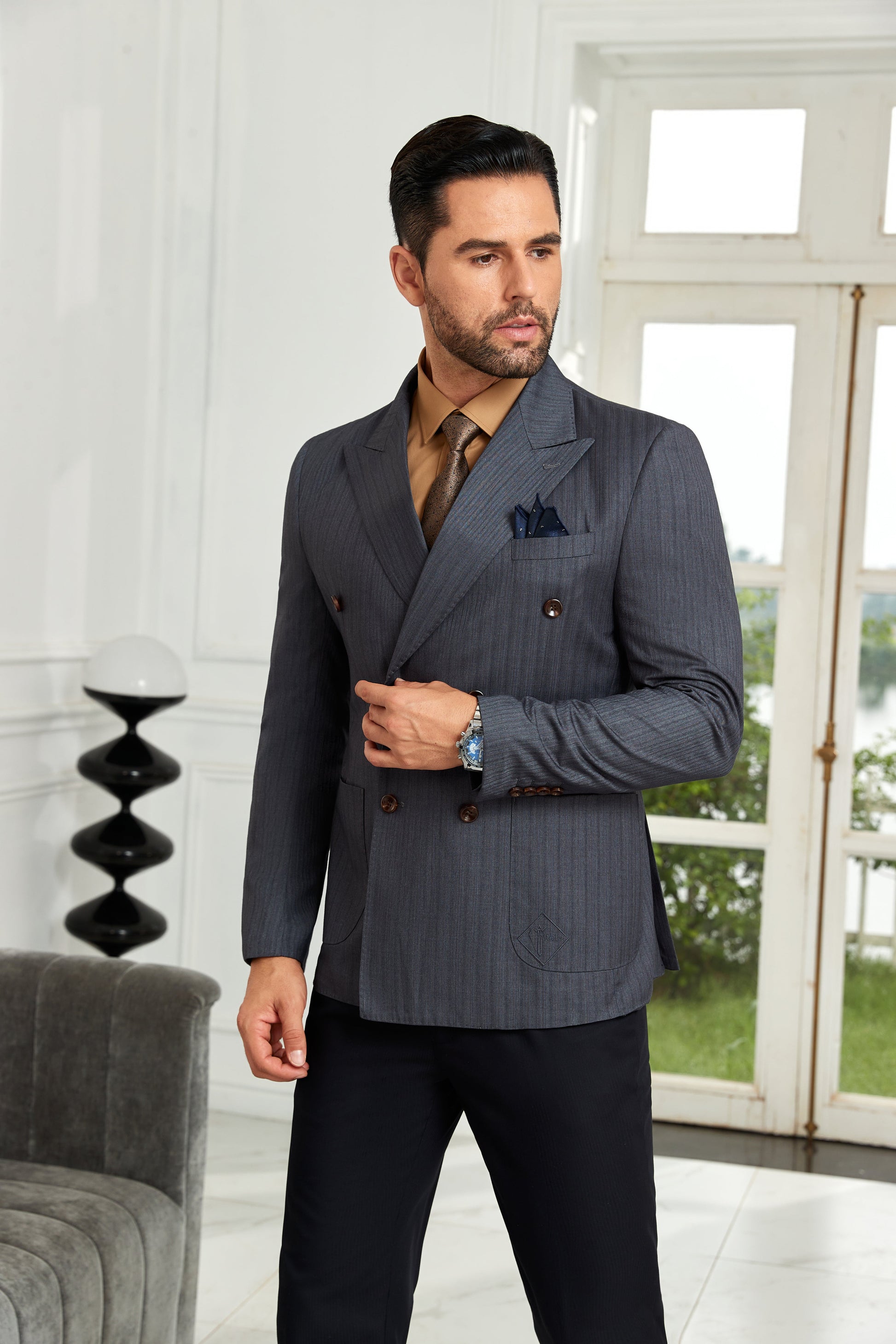 Designer Style New Double Breasted Men's Blazer Wehilion