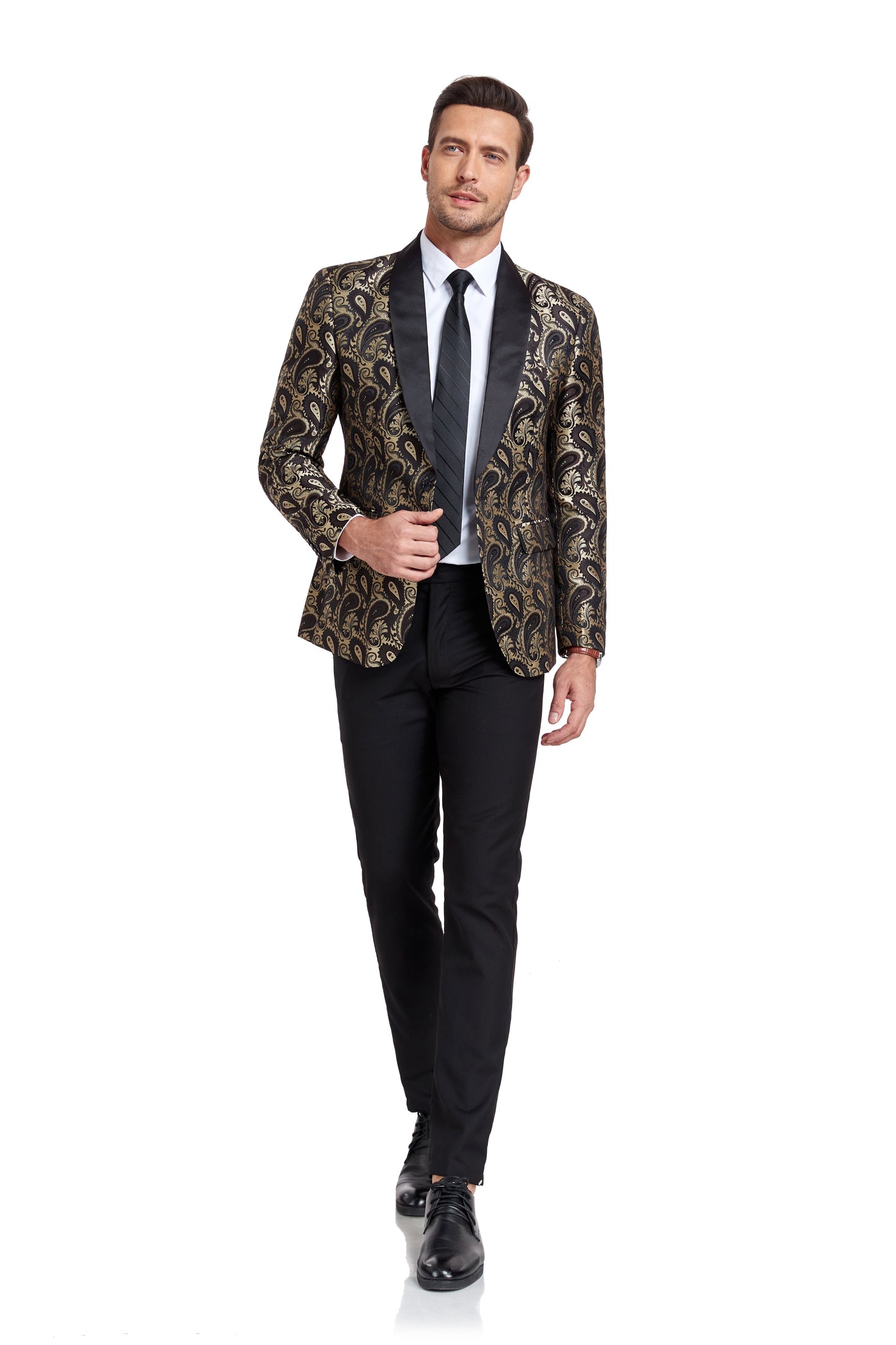 Golden Unique Patterned Men's Blazer for Party, Wedding and Business Yuanlu