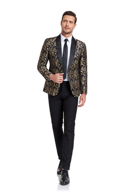 Golden Unique Patterned Men's Blazer for Party, Wedding and Business Yuanlu