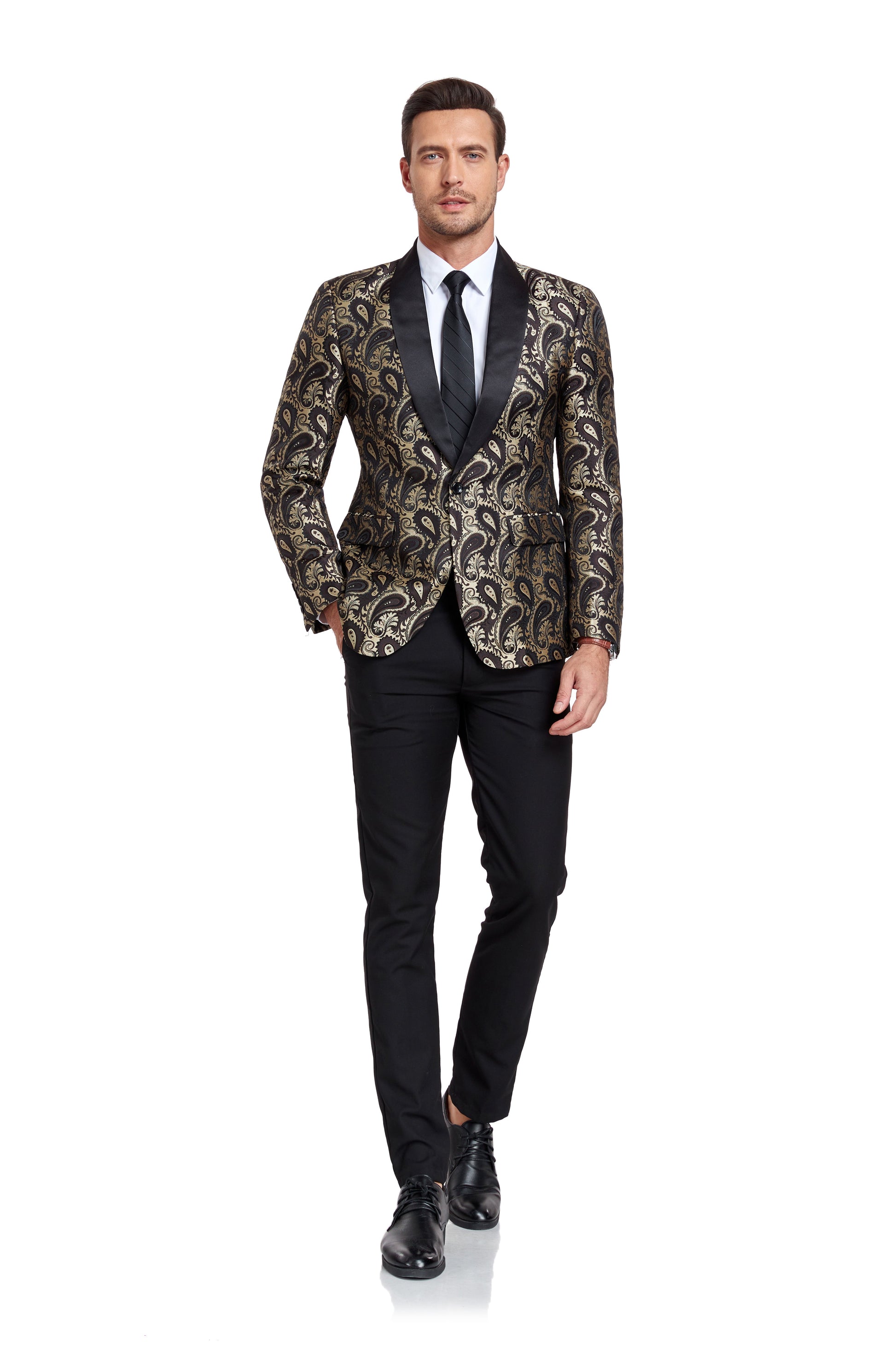 Golden Unique Patterned Men's Blazer for Party, Wedding and Business Yuanlu