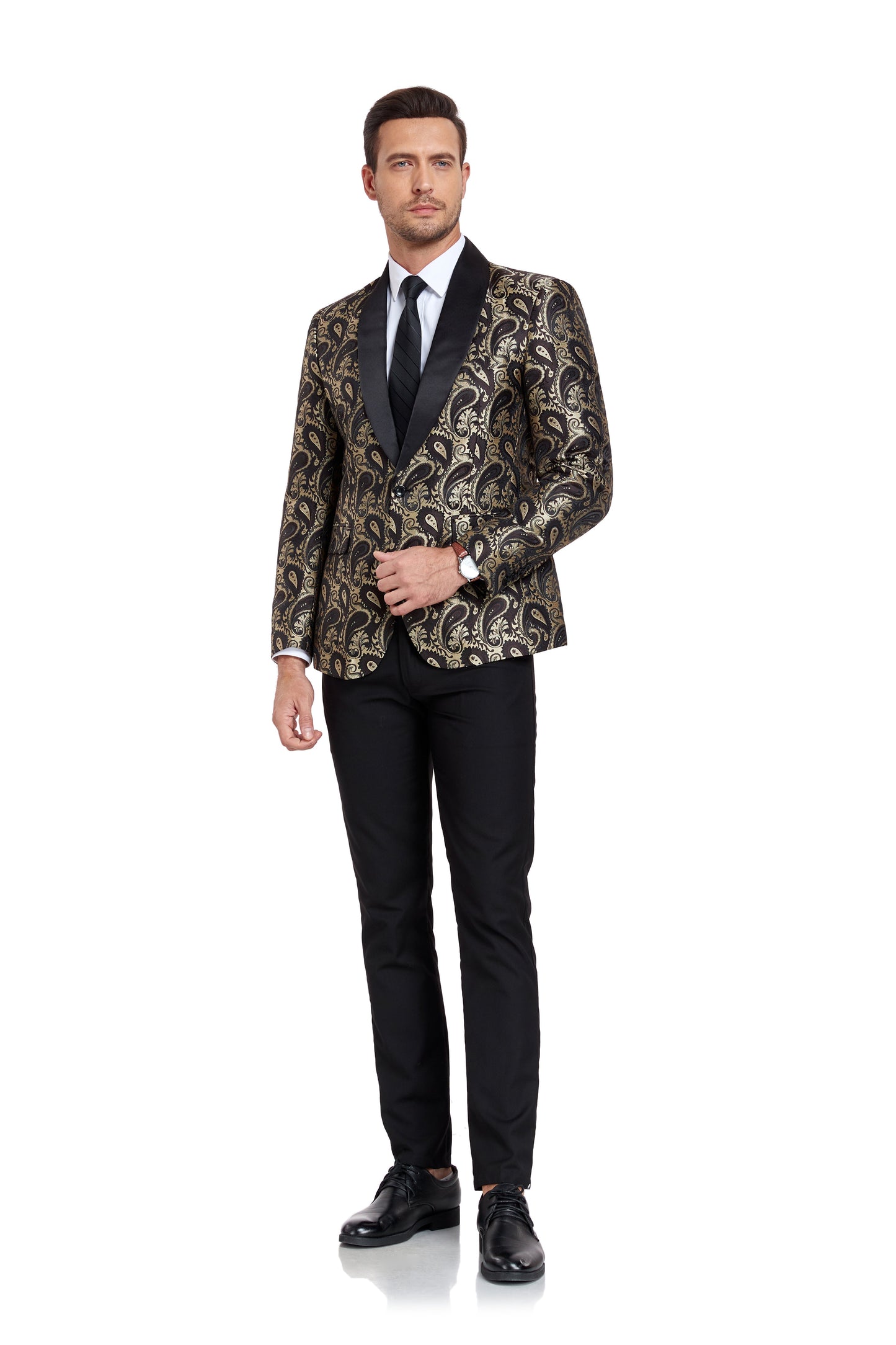 Golden Unique Patterned Men's Blazer for Party, Wedding and Business Yuanlu