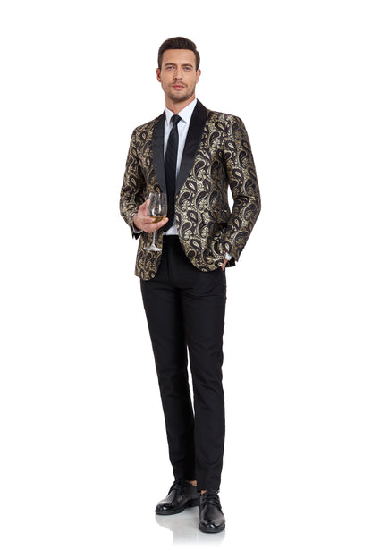 Golden Unique Patterned Men's Blazer for Party, Wedding and Business Yuanlu