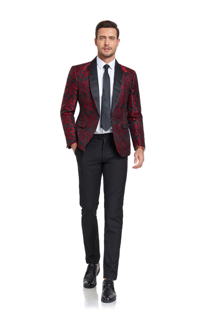 Burgundy Unique Patterned Men's Blazer for Party, Wedding and Business Yuanlu