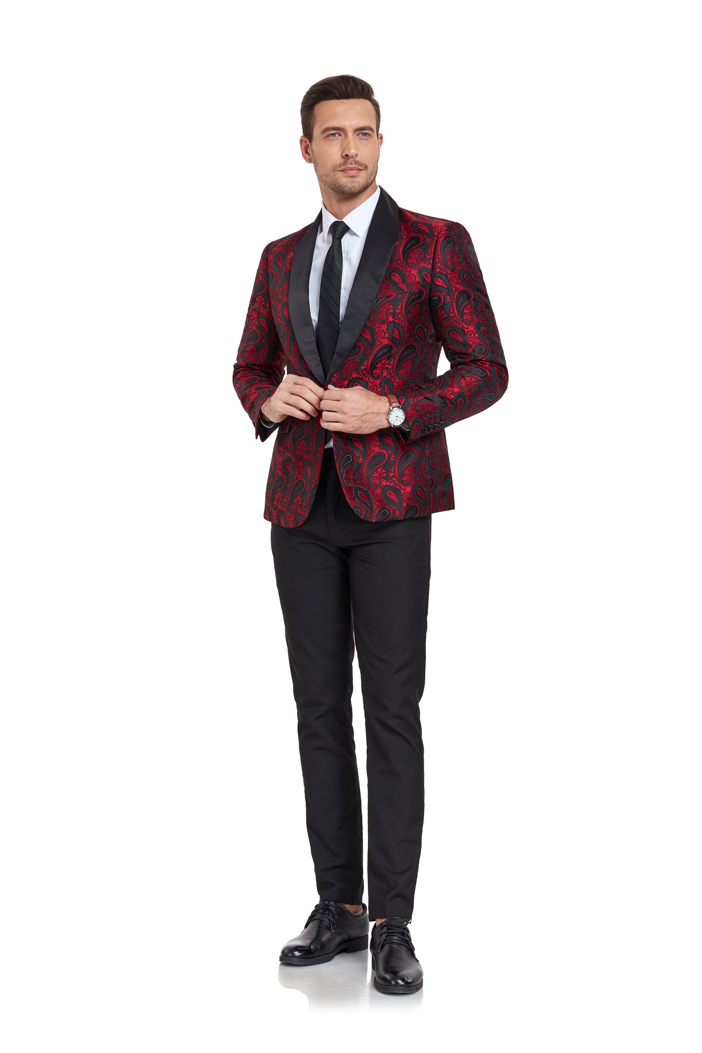 Burgundy Unique Patterned Men's Blazer for Party, Wedding and Business Yuanlu