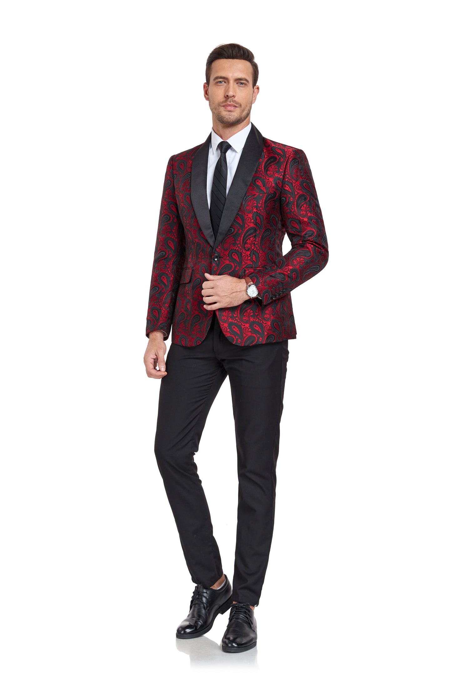 Burgundy Unique Patterned Men's Blazer for Party, Wedding and Business Yuanlu