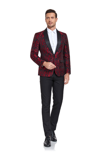 Burgundy Unique Patterned Men's Blazer for Party, Wedding and Business Yuanlu