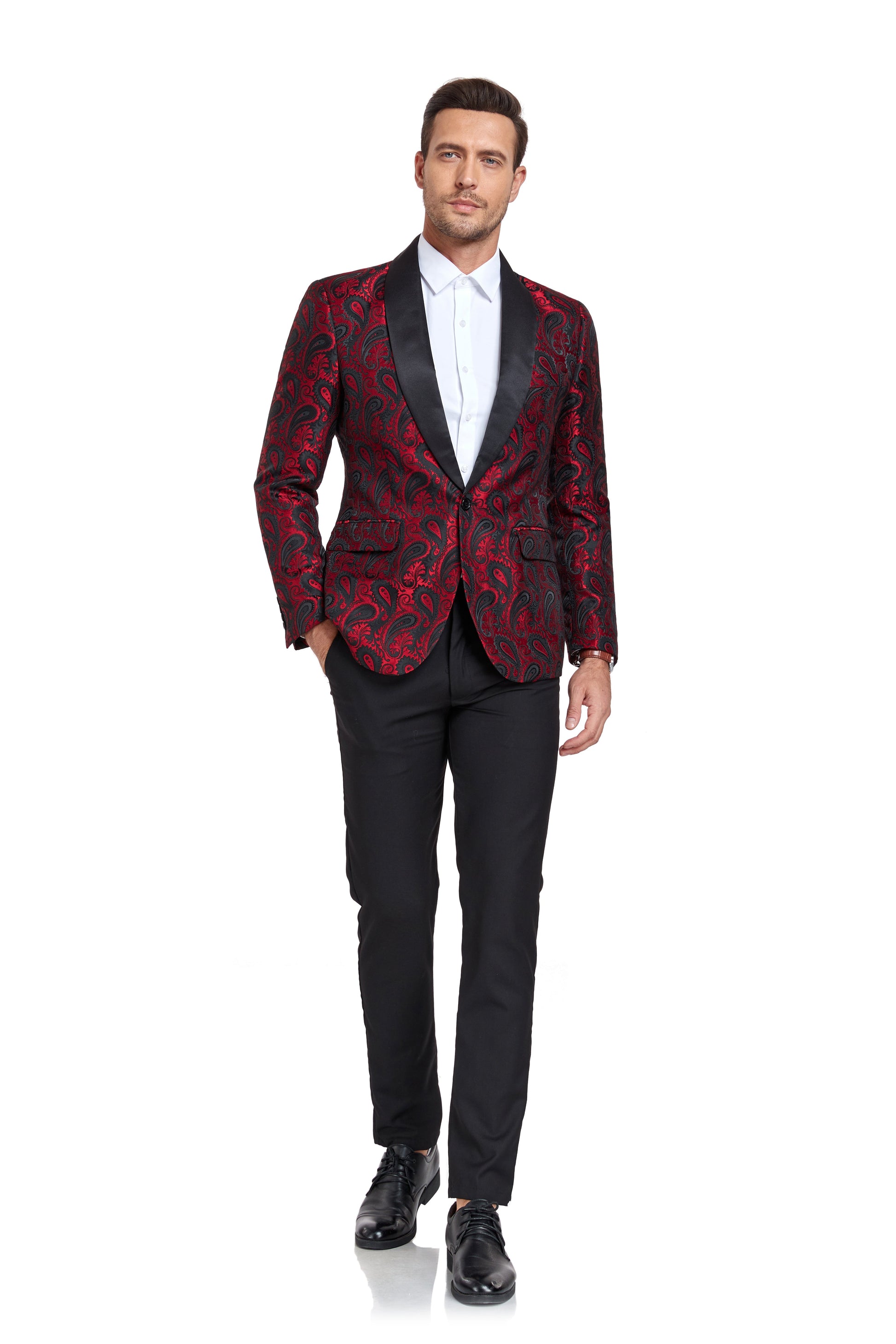 Burgundy Unique Patterned Men's Blazer for Party, Wedding and Business Yuanlu